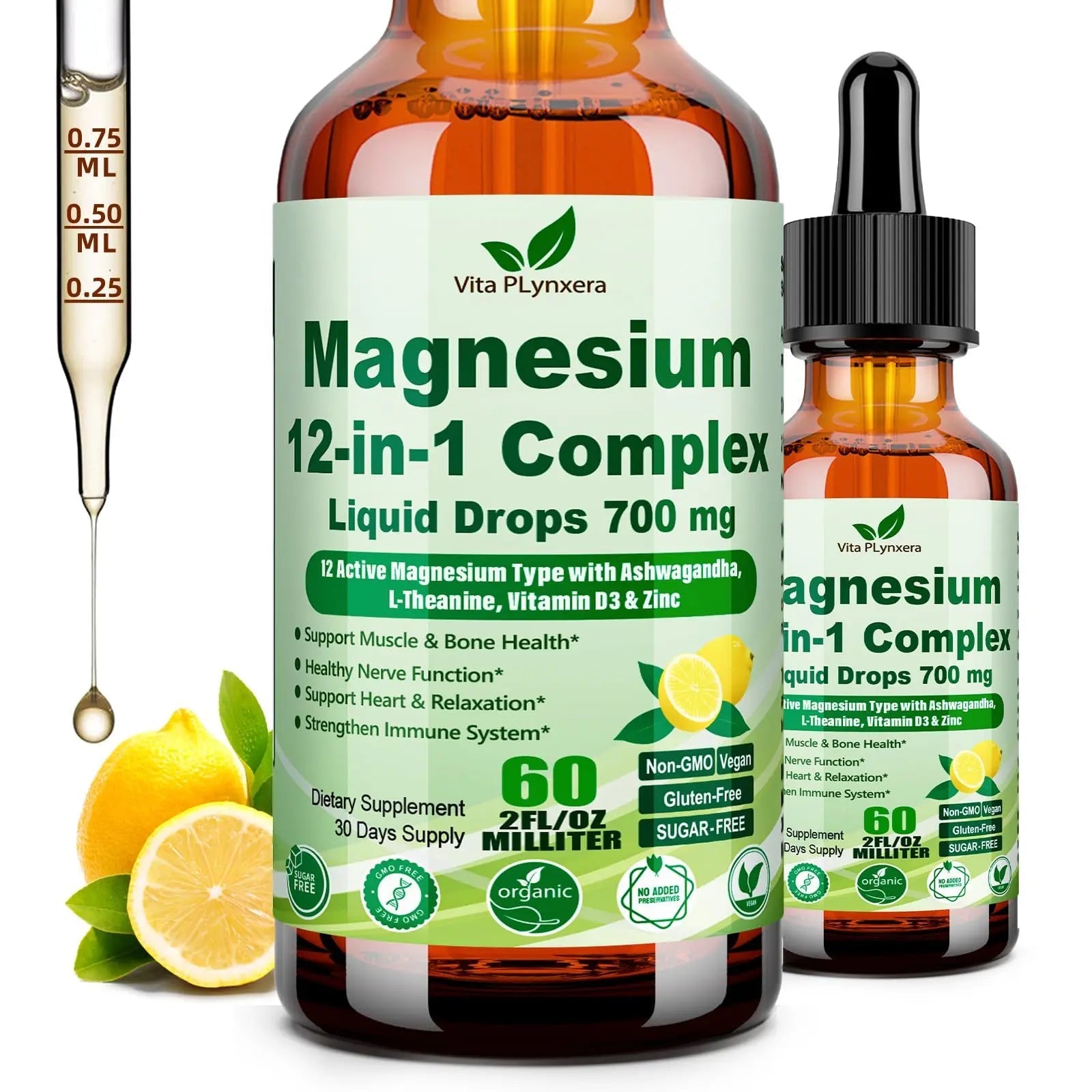 12-in-1 Magnesium Complex Liquid Drops, Chelated Magnesium Citrate Glycinate Taurate Malate Aspartate w. Ashwagandha Theanine D3 & Zinc for Relaxation Sleep Immune Health & Muscle Function丨Women Men. - TrustMedUSA