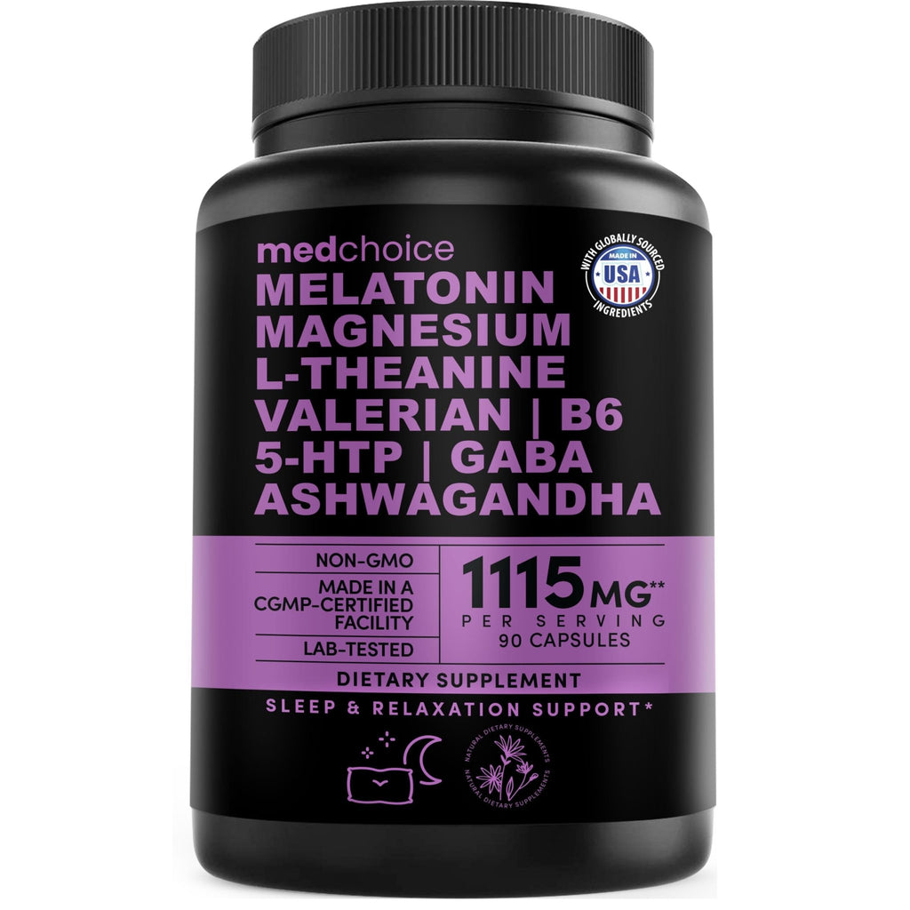 12-in-1 Melatonin Sleep Capsules - Natural Sleep Aids for Adults with Melatonin 5mg and Magnesium Glycinate 500mg, Sleep Aid with Ashwagandha, L Theanine, Valerian Root, GABA, 5-HTP (90ct, Pack of 1) - TrustMedUSA
