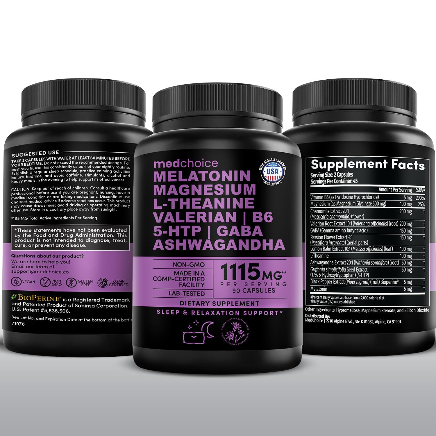 12-in-1 Melatonin Sleep Capsules - Natural Sleep Aids for Adults with Melatonin 5mg and Magnesium Glycinate 500mg, Sleep Aid with Ashwagandha, L Theanine, Valerian Root, GABA, 5-HTP (90ct, Pack of 1) - TrustMedUSA
