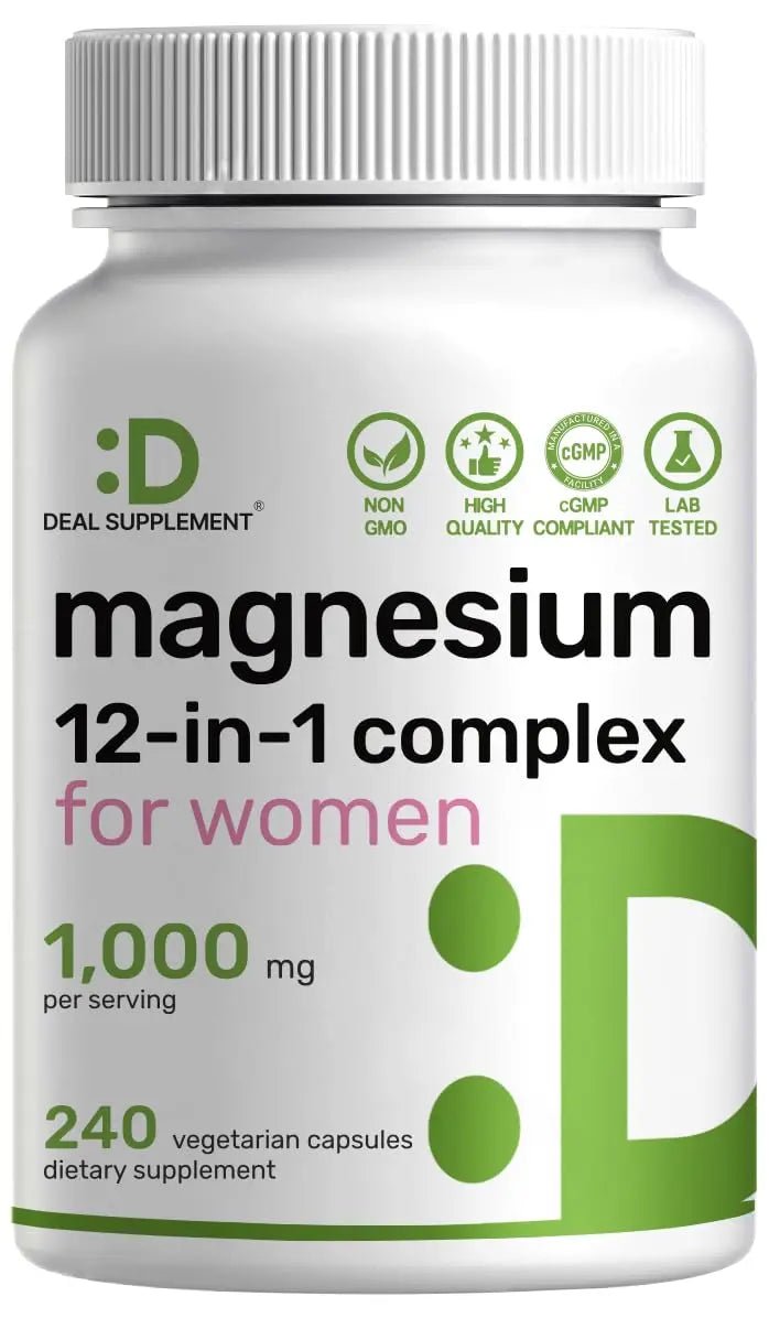 12‑in‑1 Magnesium Complex for Women 1,000 mg, 240 Vegetarian Capsules | Magnesium Glycinate, Citrate, Malate, Taurate, Orotate, Oxide & More | Chelated & Purified for Better Absorption - TrustMedUSA