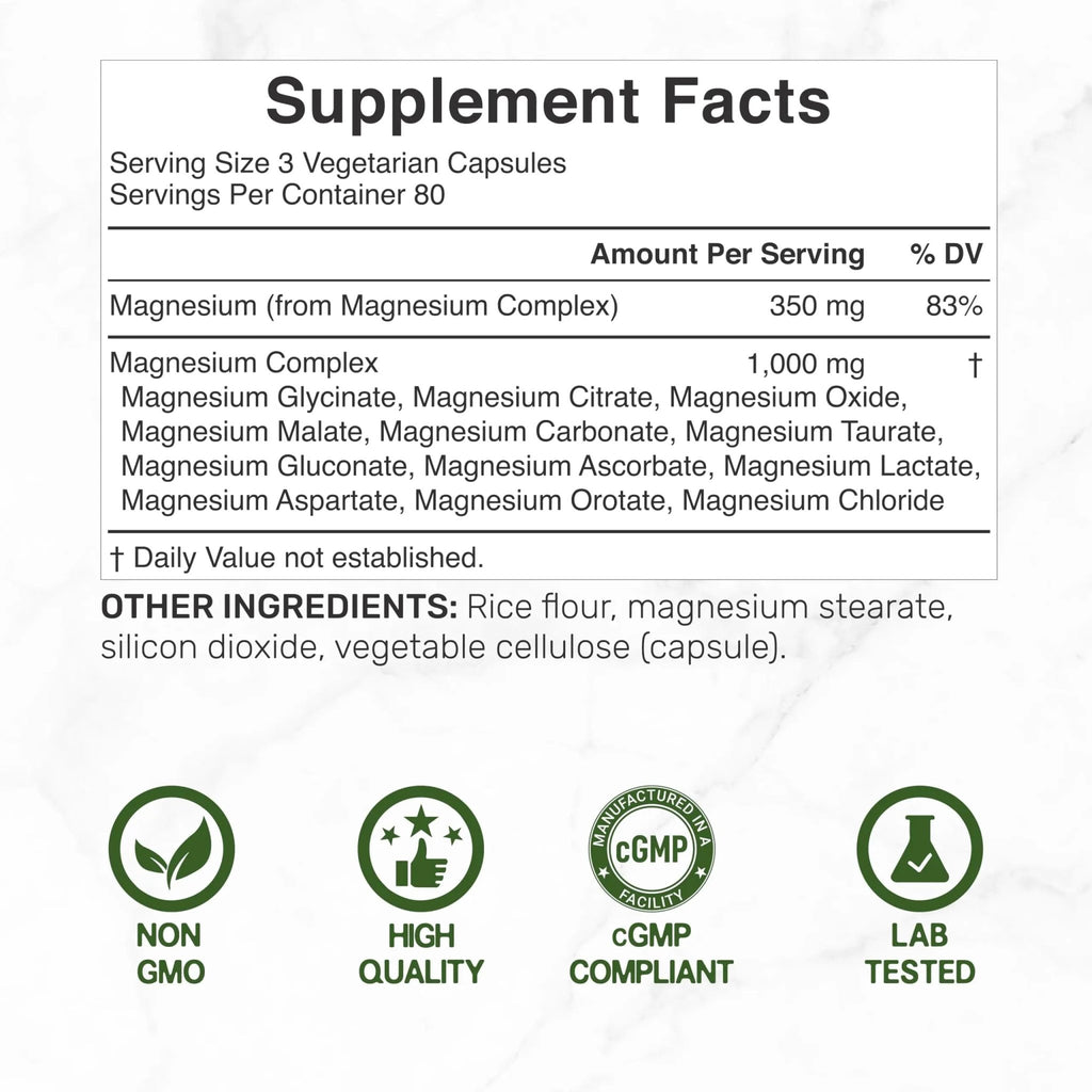 12‑in‑1 Magnesium Complex for Women 1,000 mg, 240 Vegetarian Capsules | Magnesium Glycinate, Citrate, Malate, Taurate, Orotate, Oxide & More | Chelated & Purified for Better Absorption - TrustMedUSA