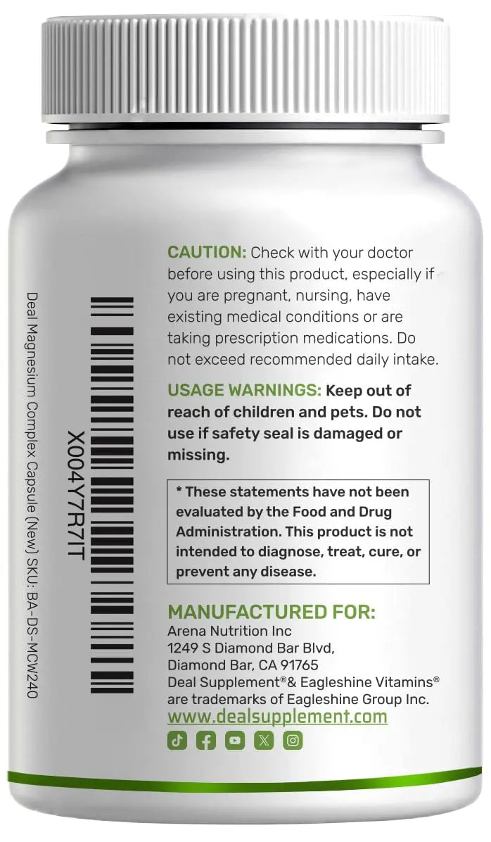 12‑in‑1 Magnesium Complex for Women 1,000 mg, 240 Vegetarian Capsules | Magnesium Glycinate, Citrate, Malate, Taurate, Orotate, Oxide & More | Chelated & Purified for Better Absorption - TrustMedUSA