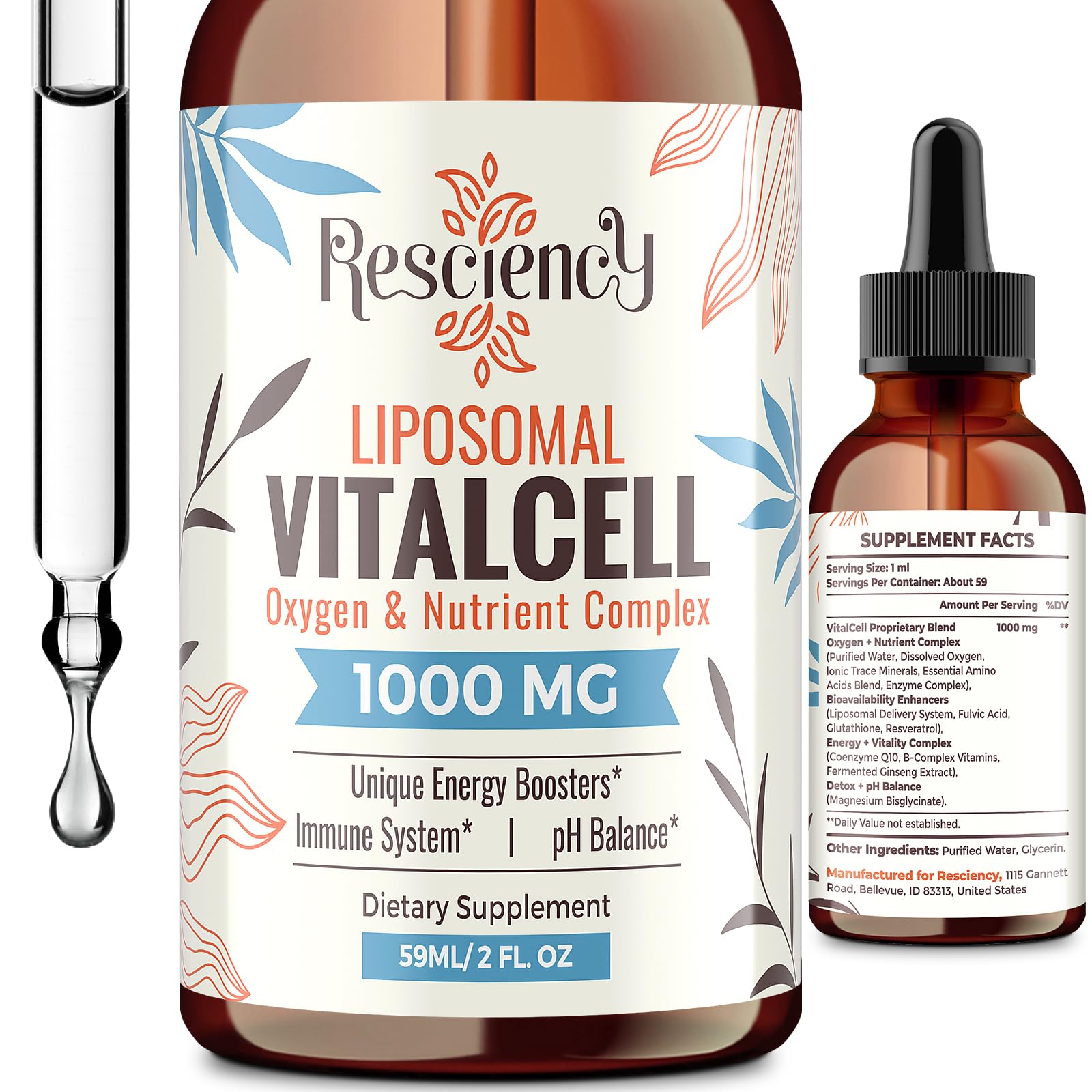 13-in-1 Liquid Oxygen Boost & Nutrient Supplement, Liposomal Optimized-Delivery Blend with Trace Minerals, Amino Acids, CoQ10, B Vitamins & Fulvic Acid, Daily Wellness Liquid Oxygen Drops, 2 fl oz - TrustMedUSA