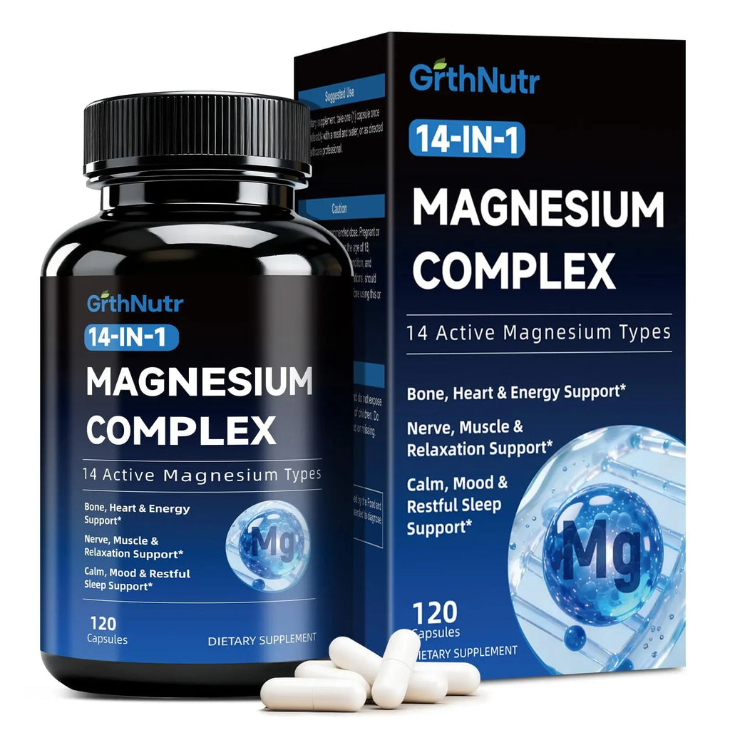 14-in-1 Magnesium Complex Supplement, 1200mg Elemental Magnesium Glycinate, Citrate, Malate, Taurate - Magnesium Complex for Women Nerves, Bone & Heart Health | Non-GMO - TrustMedUSA