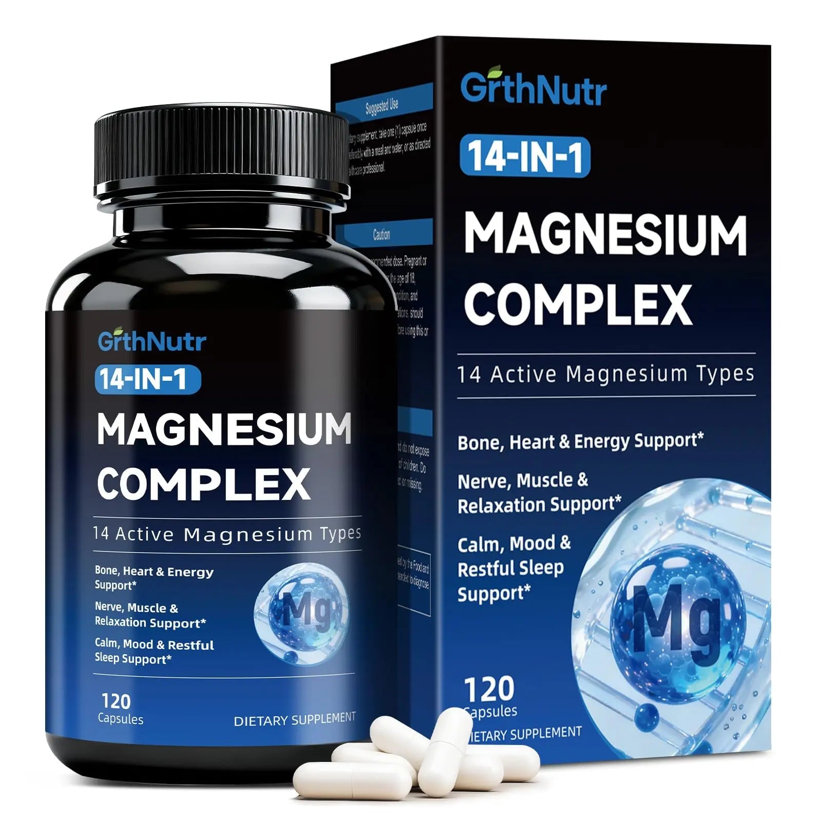 14-in-1 Magnesium Complex Supplement, 1200mg Elemental Magnesium Glycinate, Citrate, Malate, Taurate - Magnesium Complex for Women Nerves, Bone & Heart Health | Non-GMO - TrustMedUSA