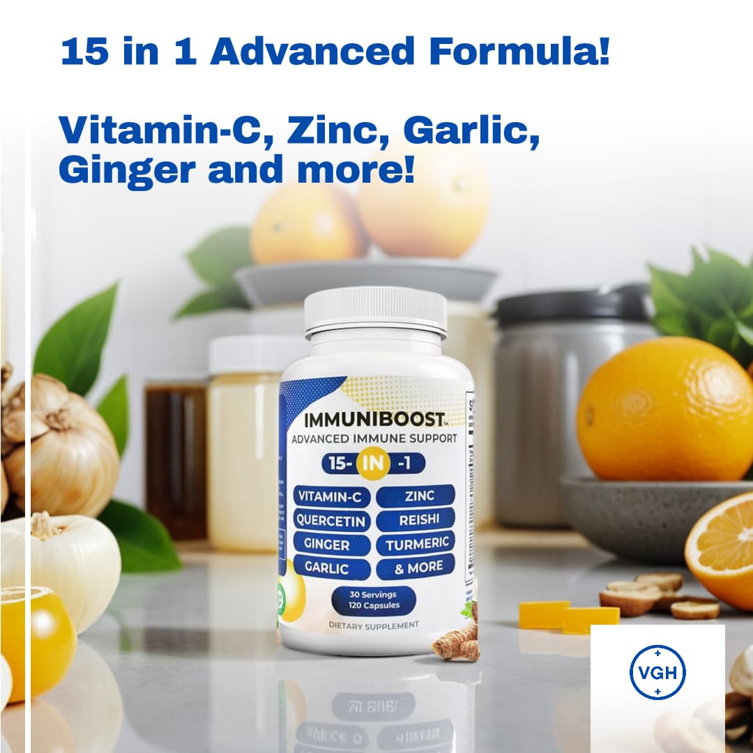 15 in 1 Immune Support Supplement 120 Capsules with Powerful Blend of Turmeric, Ginger, Vitamin C and Zinc Immune Booster for Adults - TrustMedUSA