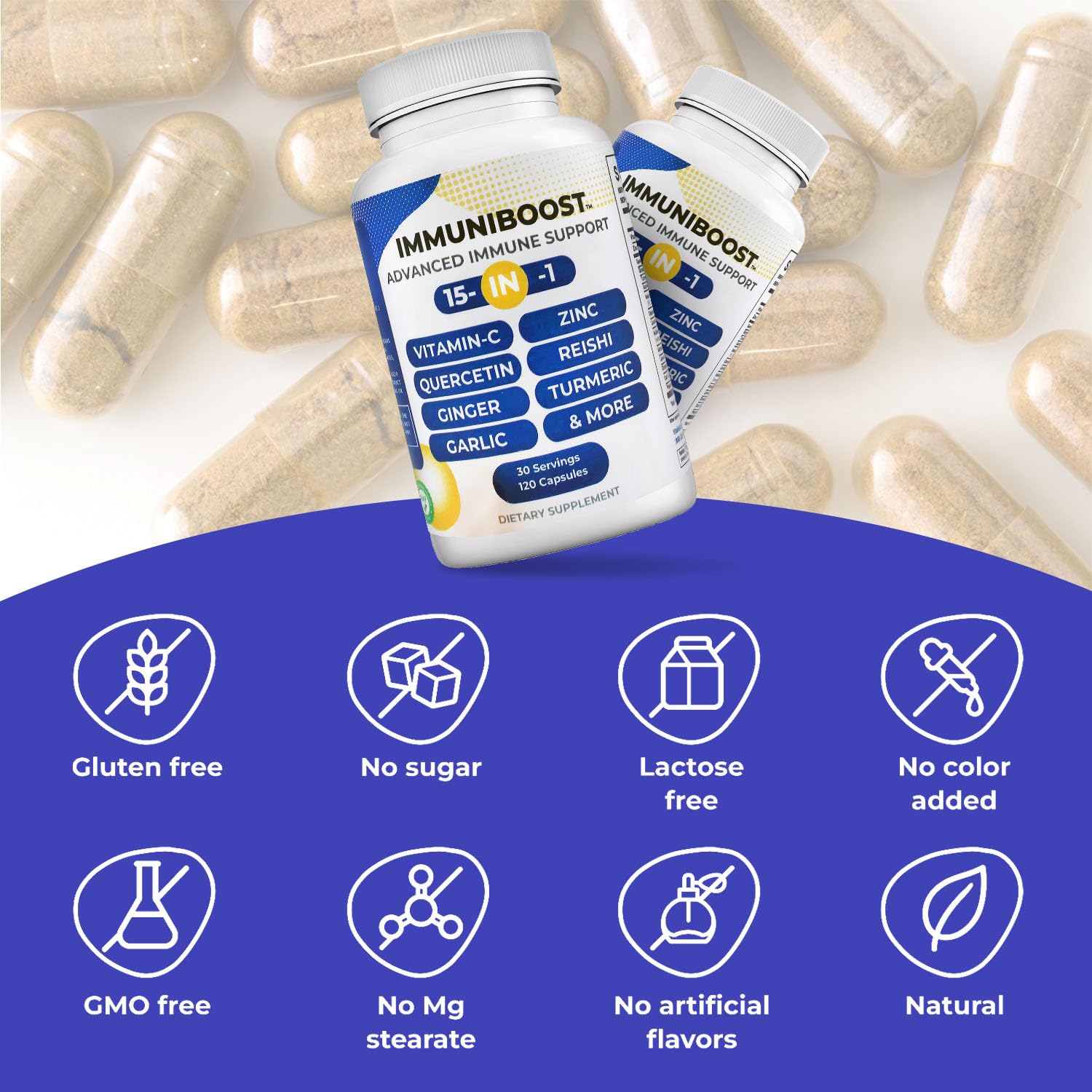 15 in 1 Immune Support Supplement 120 Capsules with Powerful Blend of Turmeric, Ginger, Vitamin C and Zinc Immune Booster for Adults - TrustMedUSA