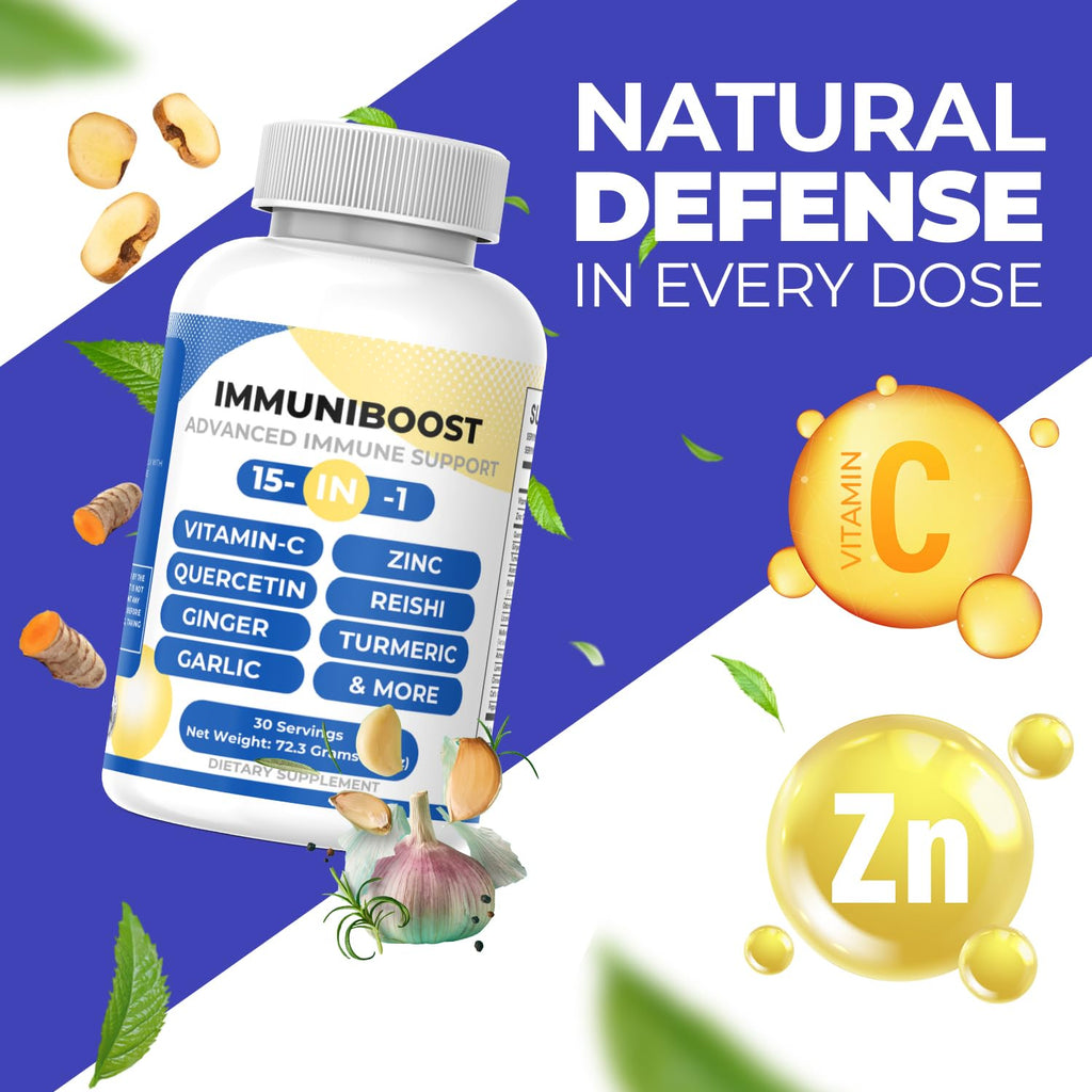 15 in 1 Immune Support Supplement 120 Capsules with Powerful Blend of Turmeric, Ginger, Vitamin C and Zinc Immune Booster for Adults - TrustMedUSA