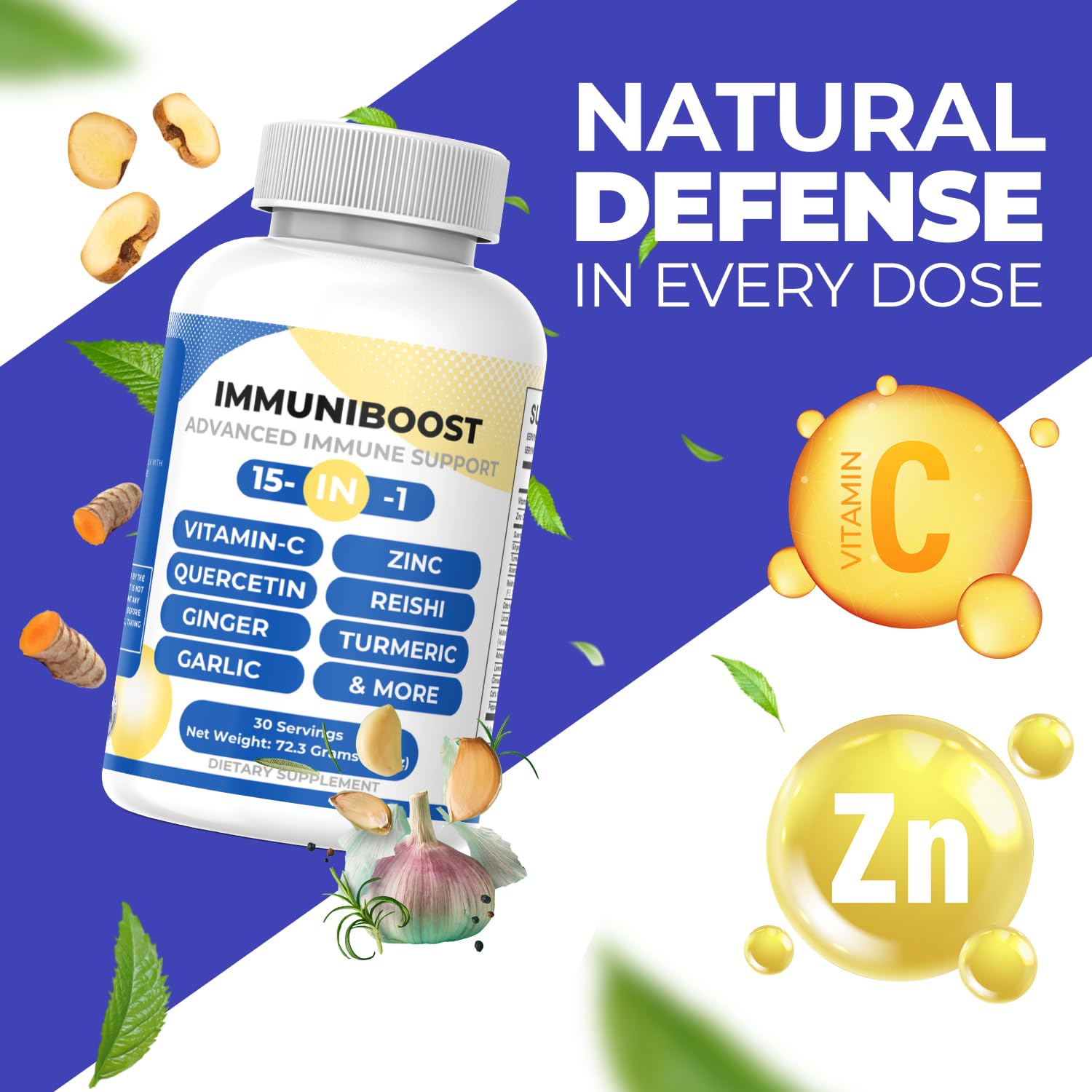 15 in 1 Immune Support Supplement 120 Capsules with Powerful Blend of Turmeric, Ginger, Vitamin C and Zinc Immune Booster for Adults - TrustMedUSA