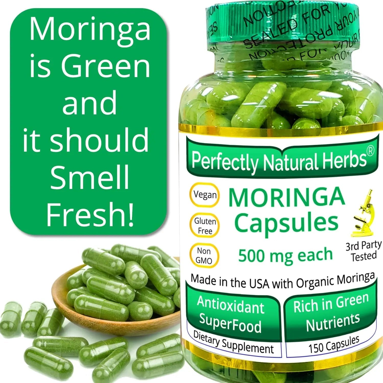 150 Moringa Capsules Made With USDA Certified Organic Moringa Leaf Powder - TrustMedUSA