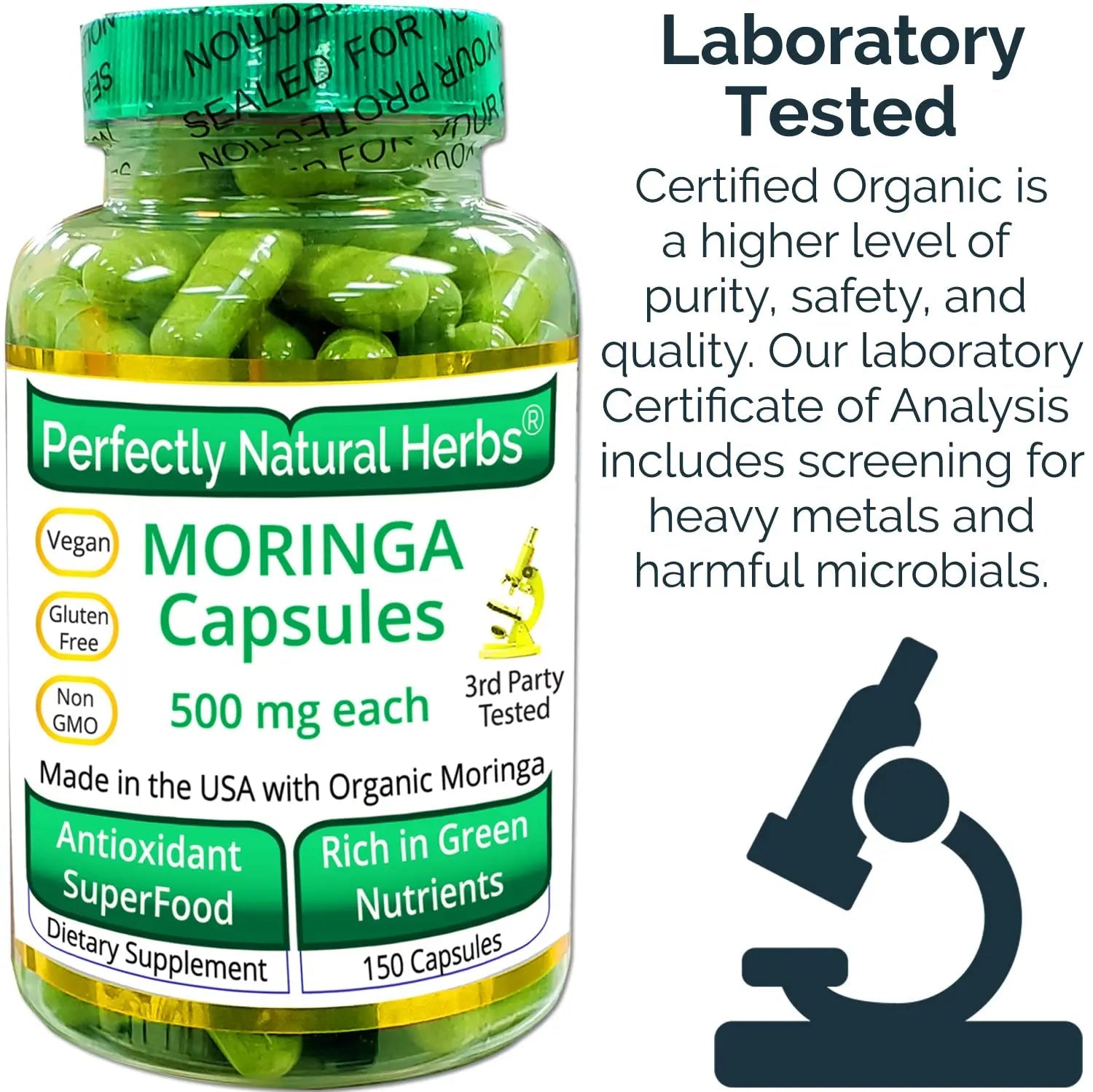 150 Moringa Capsules Made With USDA Certified Organic Moringa Leaf Powder - TrustMedUSA