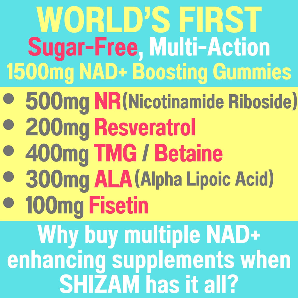 1500mg NAD+ Sugar Free Gummies | NAD + Plus NR TMG ALA Trans-Resveratrol Fisetin Supplements | Nicotinamide Riboside Trimethylglycine Alpha Lipoic Acid Betaine Pills Capsules Tincture Supplement Alt - TrustMedUSA