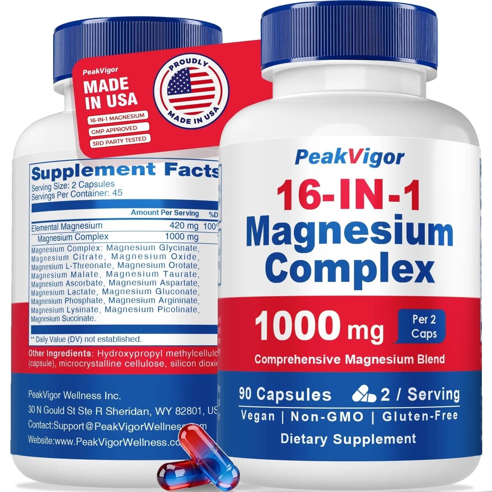 16 in 1 Magnesium Complex, 1000mg Magnesium Complex Supplement for Women with Magnesium Glycinate, Citrate, Orotate, L-Threonate, Malate, Third-Party Tested, Easy-Swallow Vegan Capsules - TrustMedUSA