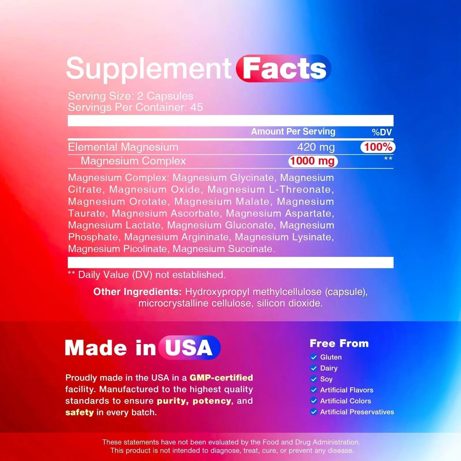 16 in 1 Magnesium Complex, 1000mg Magnesium Complex Supplement for Women with Magnesium Glycinate, Citrate, Orotate, L-Threonate, Malate, Third-Party Tested, Easy-Swallow Vegan Capsules - TrustMedUSA
