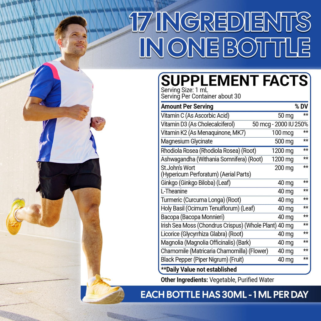 17in1 Rhodiola Rosea Liquid Drops with blend Ashwagandha Magnesium, L-Theanine. Ultra Strength Rhodiola Cortisol Supplement, Rhodiola Root for Support Relaxation, Mood, Energy - 1 FL Oz - 60 Day - TrustMedUSA
