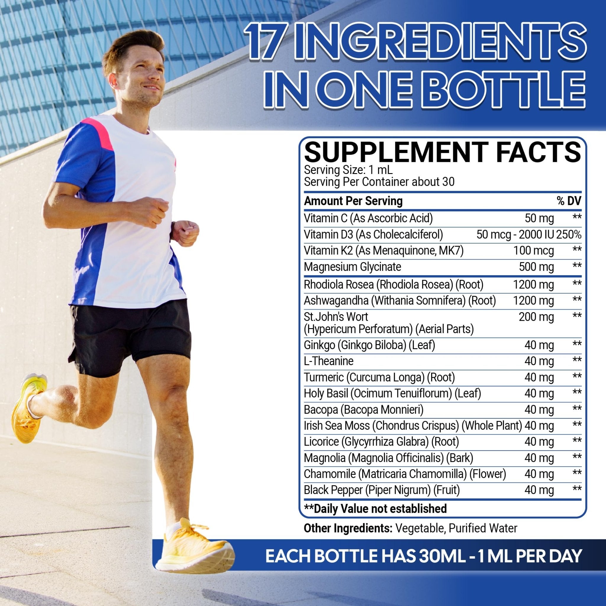 17in1 Rhodiola Rosea Liquid Drops with blend Ashwagandha Magnesium, L-Theanine. Ultra Strength Rhodiola Cortisol Supplement, Rhodiola Root for Support Relaxation, Mood, Energy - 1 FL Oz - 60 Day - TrustMedUSA
