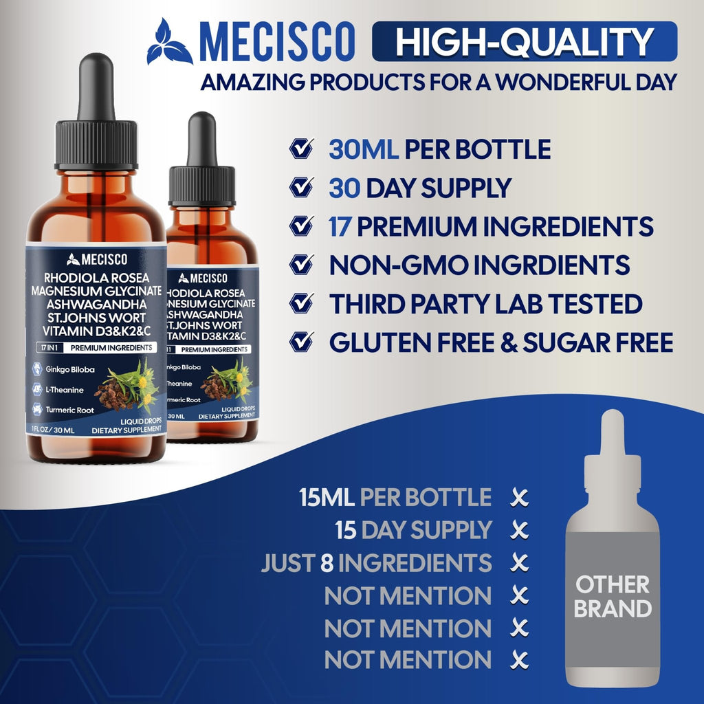 17in1 Rhodiola Rosea Liquid Drops with blend Ashwagandha Magnesium, L-Theanine. Ultra Strength Rhodiola Cortisol Supplement, Rhodiola Root for Support Relaxation, Mood, Energy - 1 FL Oz - 60 Day - TrustMedUSA