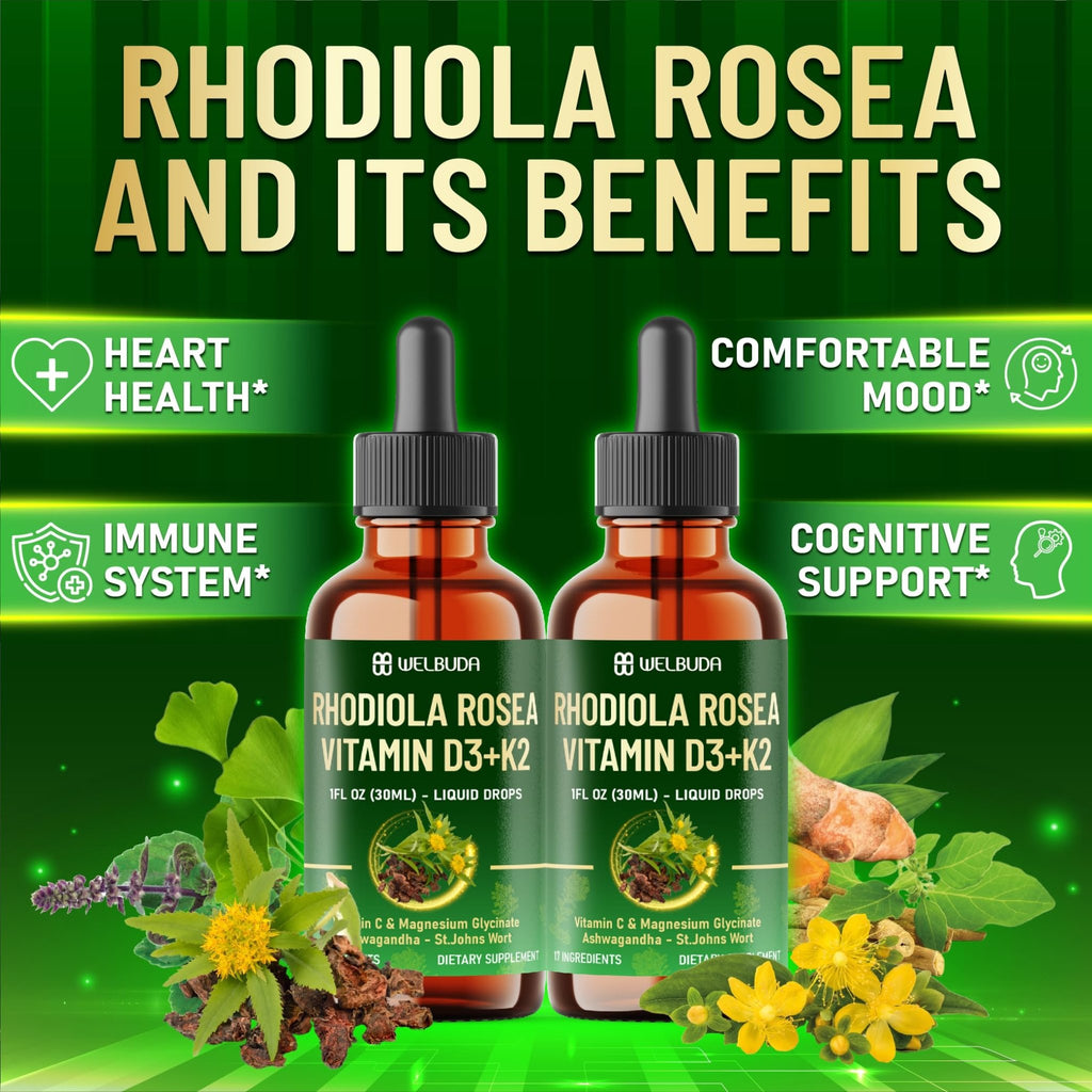 17in1 Rhodiola Rosea Liquid Supplement with Ashwagandha, Magnesium Glycine, L-Theanine, Vitamin C, Vitamin D3, Vitamin K2, Ginkgo, Turmeric, Holy Basil and More - 1 FL Oz - 60 Day Supply - TrustMedUSA