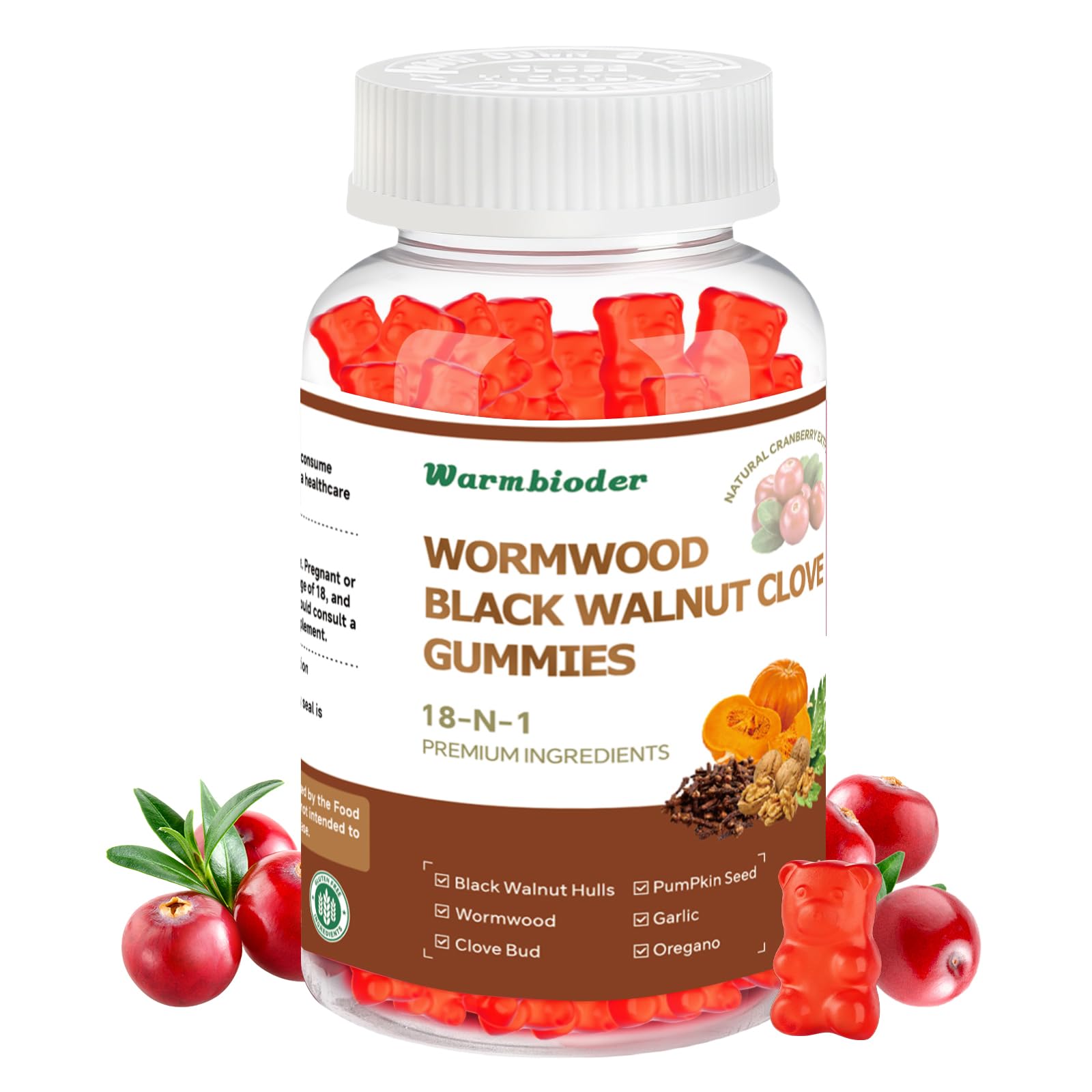 18-in-1 Wormwood Black Walnut Clove Gummies for Adults,Liver Support,with Pumpkin Seed Oil,Rapid Gut Cleanse & Digestive Health with Clove,Garlic,Turmeric,Oregano,Cranberry Extract - TrustMedUSA