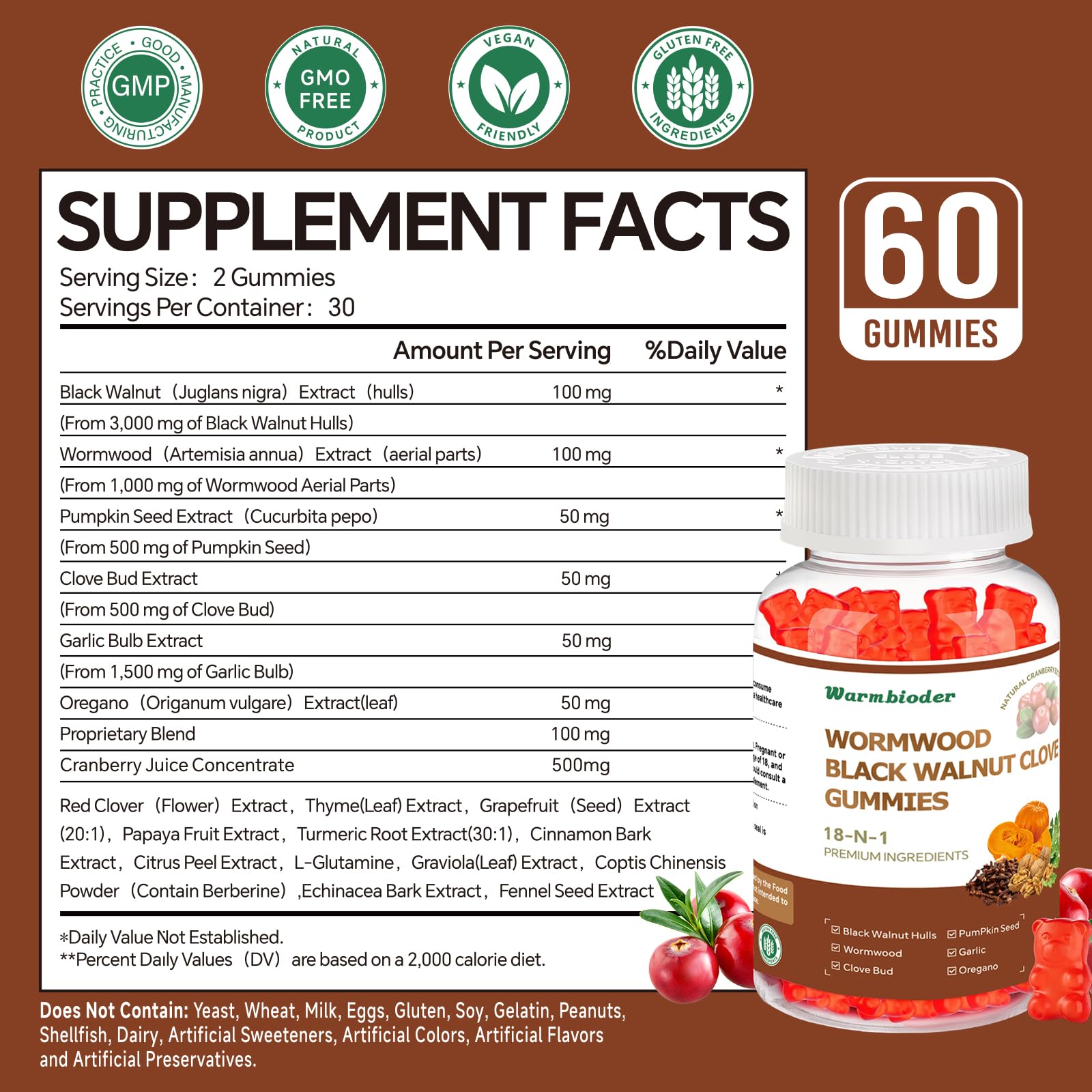 18-in-1 Wormwood Black Walnut Clove Gummies for Adults,Liver Support,with Pumpkin Seed Oil,Rapid Gut Cleanse & Digestive Health with Clove,Garlic,Turmeric,Oregano,Cranberry Extract - TrustMedUSA
