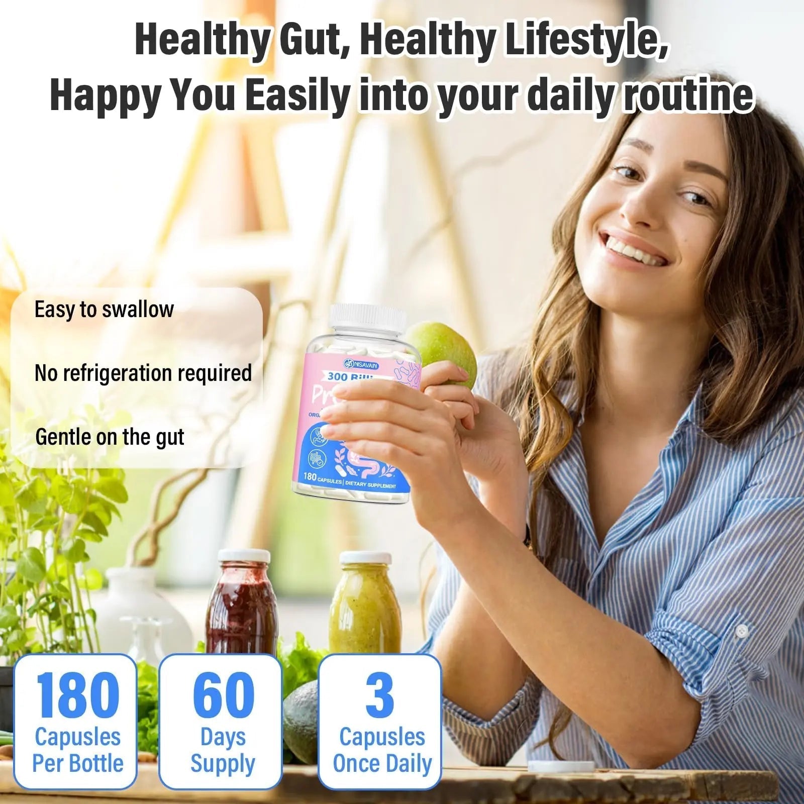 (180 Capsules) Probiotics for Women & Men, 5-in-1 Probiotic, Prebiotic, Postbiotic, Organic Herbs & 16 Digestive Enzymes Blend, 300 Billion CFU, Complete Gut Health, Digestive Health & Immune* - Maple Wellness Supplements