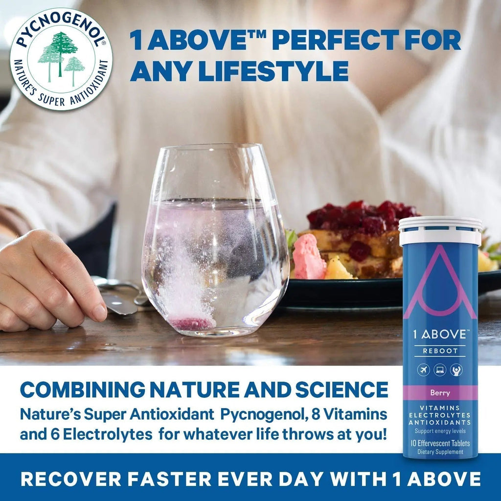 1Above Jet Lag Relief Tablets - Citrus-Flavored Effervescent Multivitamin with Pycnogenol Travel Supplement for Hydration, Energy - TrustMedUSA
