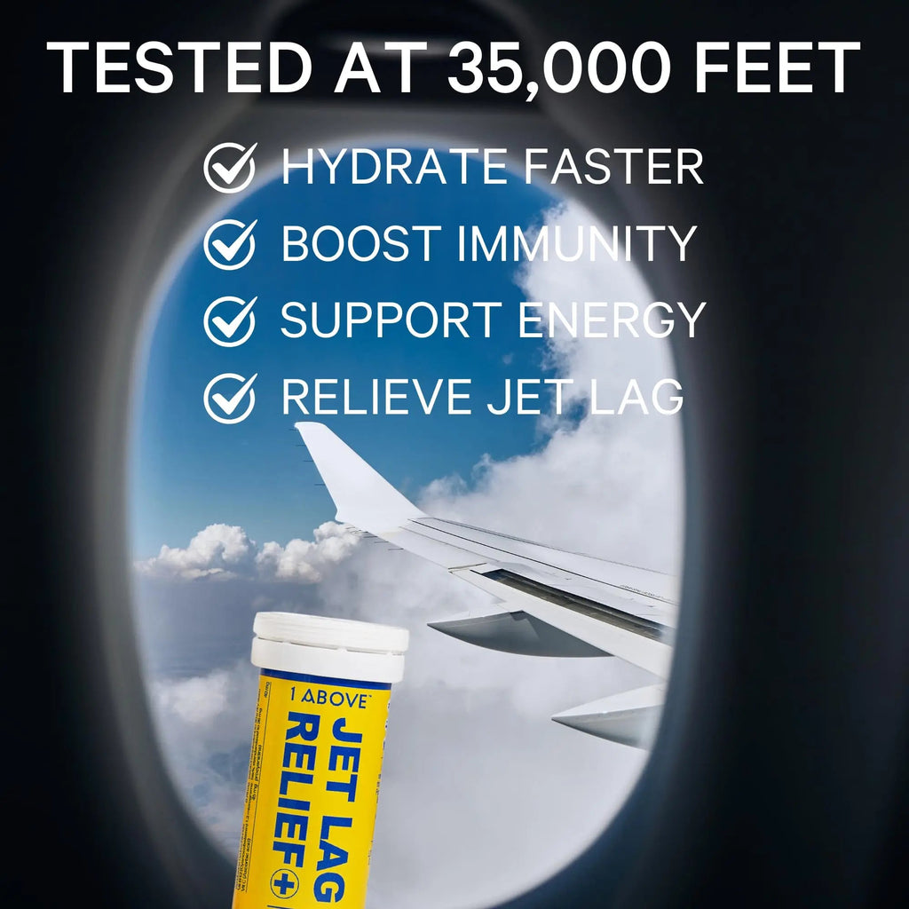 1Above Jet Lag Relief Tablets - Citrus-Flavored Effervescent Multivitamin with Pycnogenol Travel Supplement for Hydration, Energy - TrustMedUSA