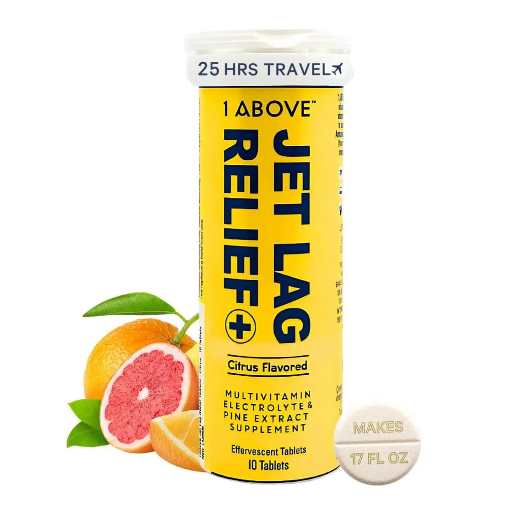 1Above Jet Lag Relief Tablets - Citrus-Flavored Effervescent Multivitamin with Pycnogenol Travel Supplement for Hydration, Energy - TrustMedUSA