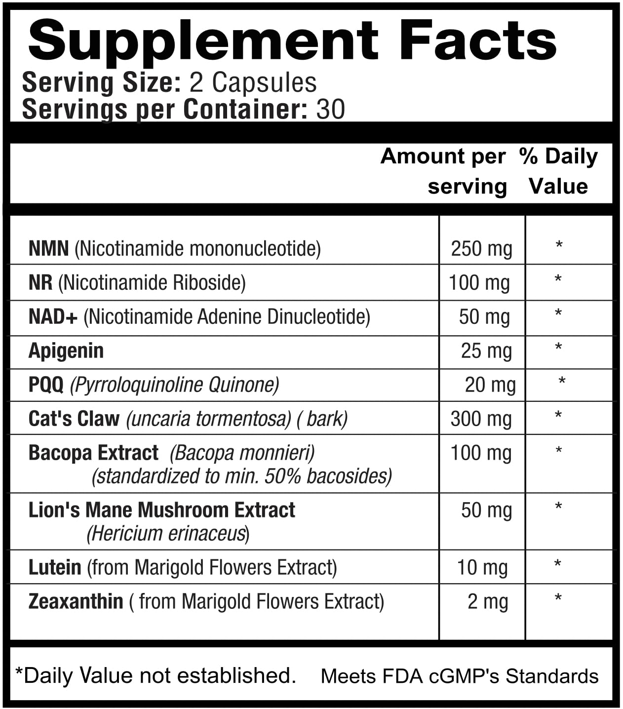 1LifeScience Cognition & Vision Support Supplement – NMN, Lion’s Mane, Cat’s Claw, Apigenin, PQQ & Lutein – NAD+ Support Formula – cGMP Made in USA – 60 Caps - TrustMedUSA
