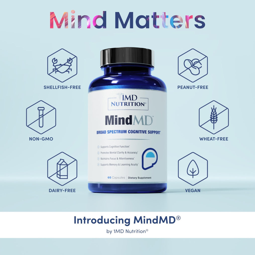 1MD Nutrition MindMD - Brain Supplement for Memory and Focus - Bacopa Monnieri for Nootropic Brain Support - Brain Health Supplement for Adults - with Vitamin B6 & Green Tea Extract - 60 Caps - TrustMedUSA