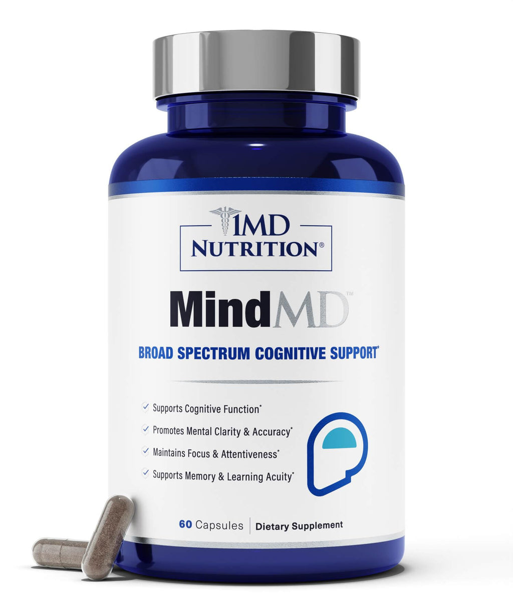 1MD Nutrition MindMD - Brain Supplement for Memory and Focus - Bacopa Monnieri for Nootropic Brain Support - Brain Health Supplement for Adults - with Vitamin B6 & Green Tea Extract - 60 Caps - TrustMedUSA