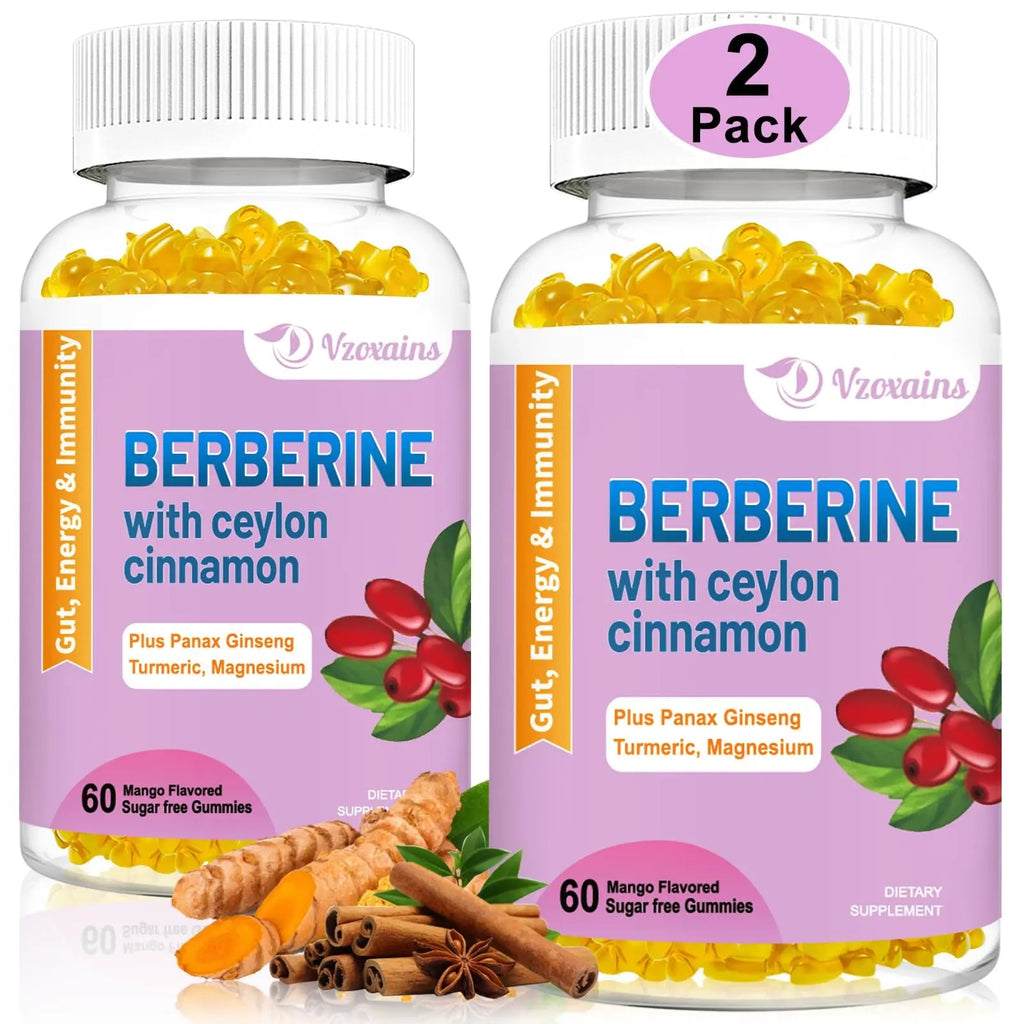 2 Pack Berberine with Ceylon Cinnamon Gummies, 2000mg High Potency Berberine HCI - TrustMedUSA