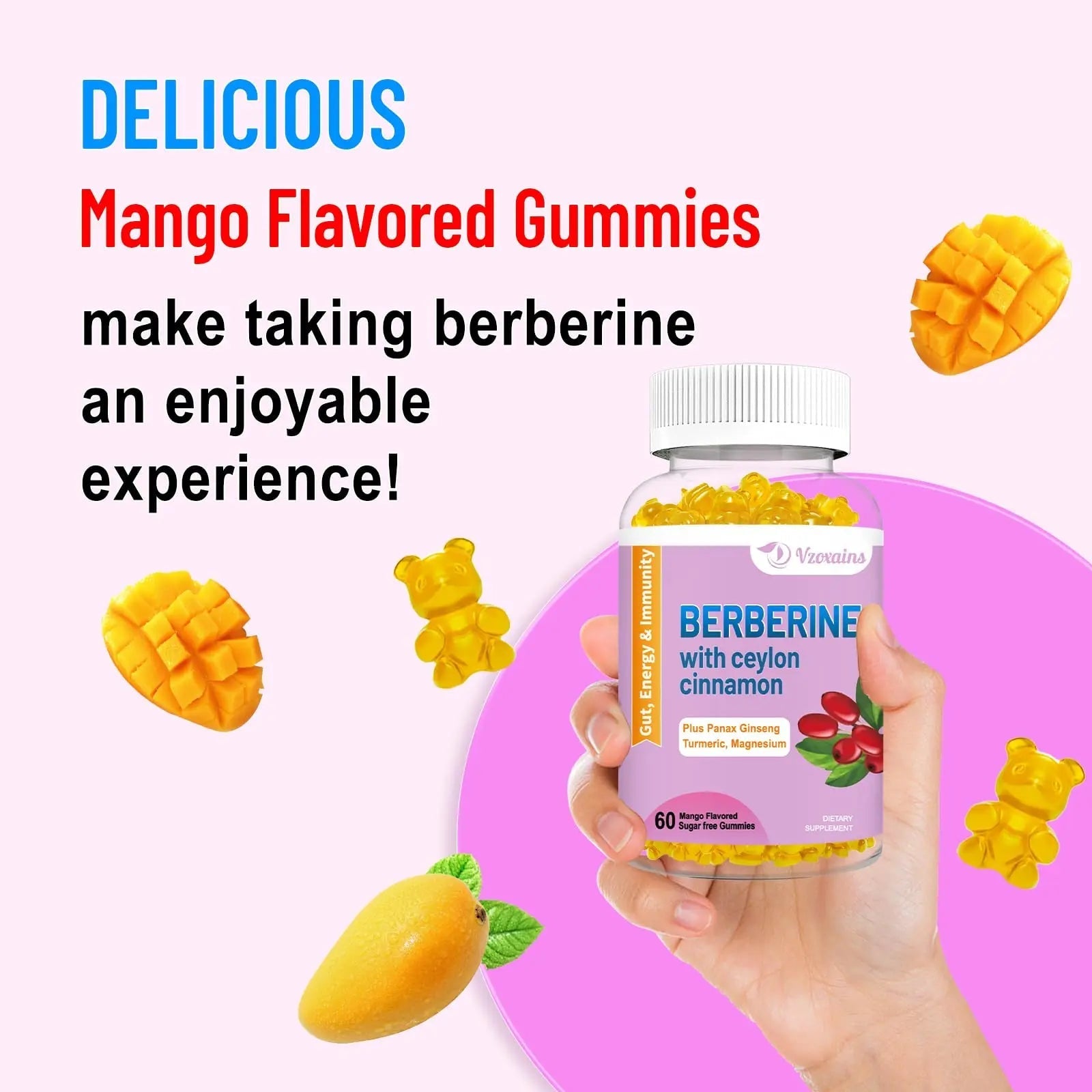 2 Pack Berberine with Ceylon Cinnamon Gummies, 2000mg High Potency Berberine HCI - TrustMedUSA