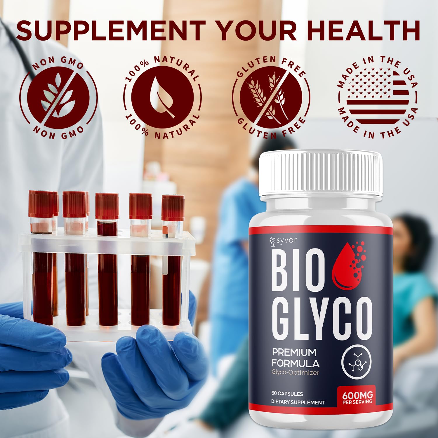 (2 Pack) Bio Glyco Capsules, Official BioGlyco Blood Health Support Pills with All Natural Ingredients, Advanced Blood Optimizer with Maximum Strength Premium Vitamins for Women & Men (120 Capsules) - TrustMedUSA