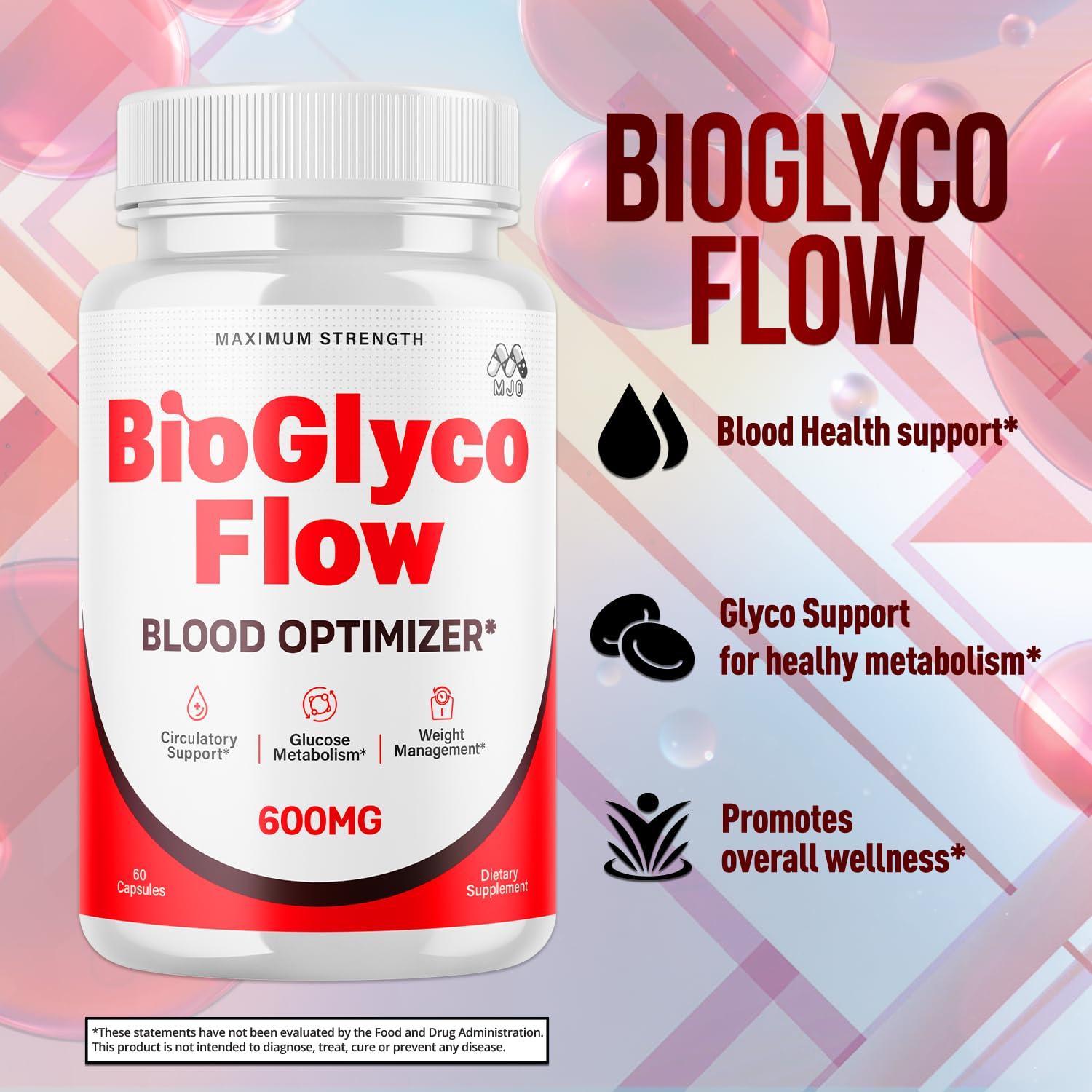 (2 Pack) BioGlyco Flow Blood Optimizer Capsules, Official BioGlyco Flow Pills with All Natural Ingredients, Advanced Health and Wellness Supplement with Maximum Strength Multivitamins (120 Capsules) - TrustMedUSA