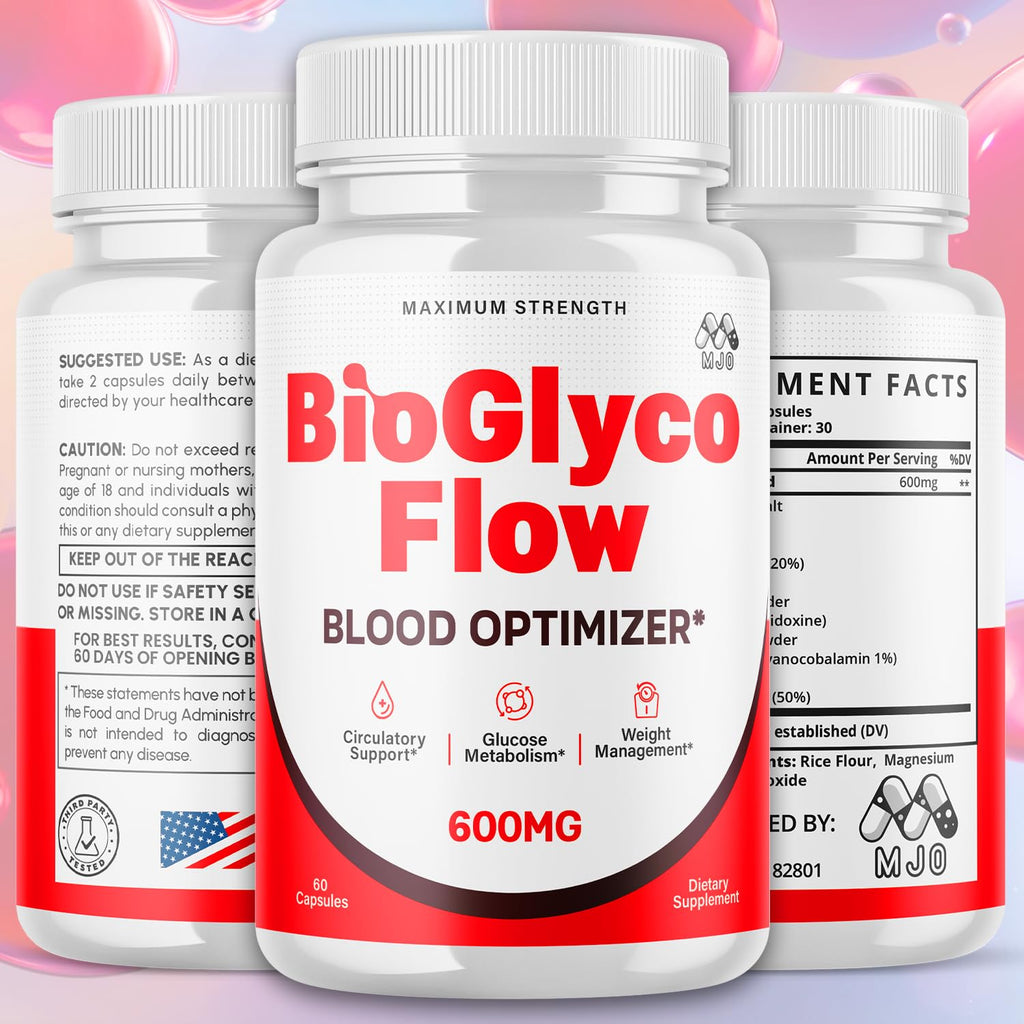 (2 Pack) BioGlyco Flow Blood Optimizer Capsules, Official BioGlyco Flow Pills with All Natural Ingredients, Advanced Health and Wellness Supplement with Maximum Strength Multivitamins (120 Capsules) - TrustMedUSA