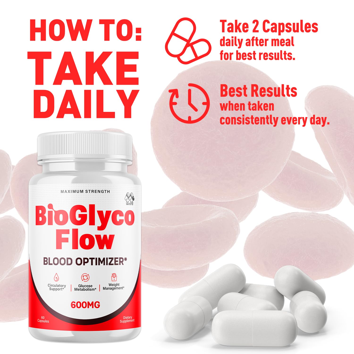 (2 Pack) BioGlyco Flow Blood Optimizer Capsules, Official BioGlyco Flow Pills with All Natural Ingredients, Advanced Health and Wellness Supplement with Maximum Strength Multivitamins (120 Capsules) - TrustMedUSA