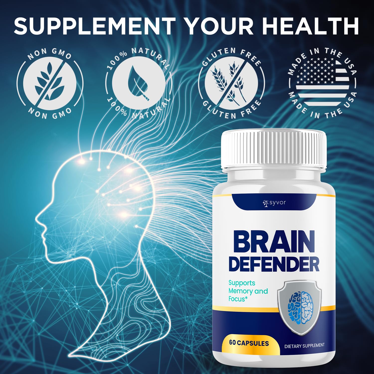 (2 Pack) Brain Defender Supplement Pills, Official Brain Defender Advanced Formula Nootropic Capsules, All Natural Health and Wellness Support Formula Maximum Strength Braindefender (120 Capsules) - TrustMedUSA