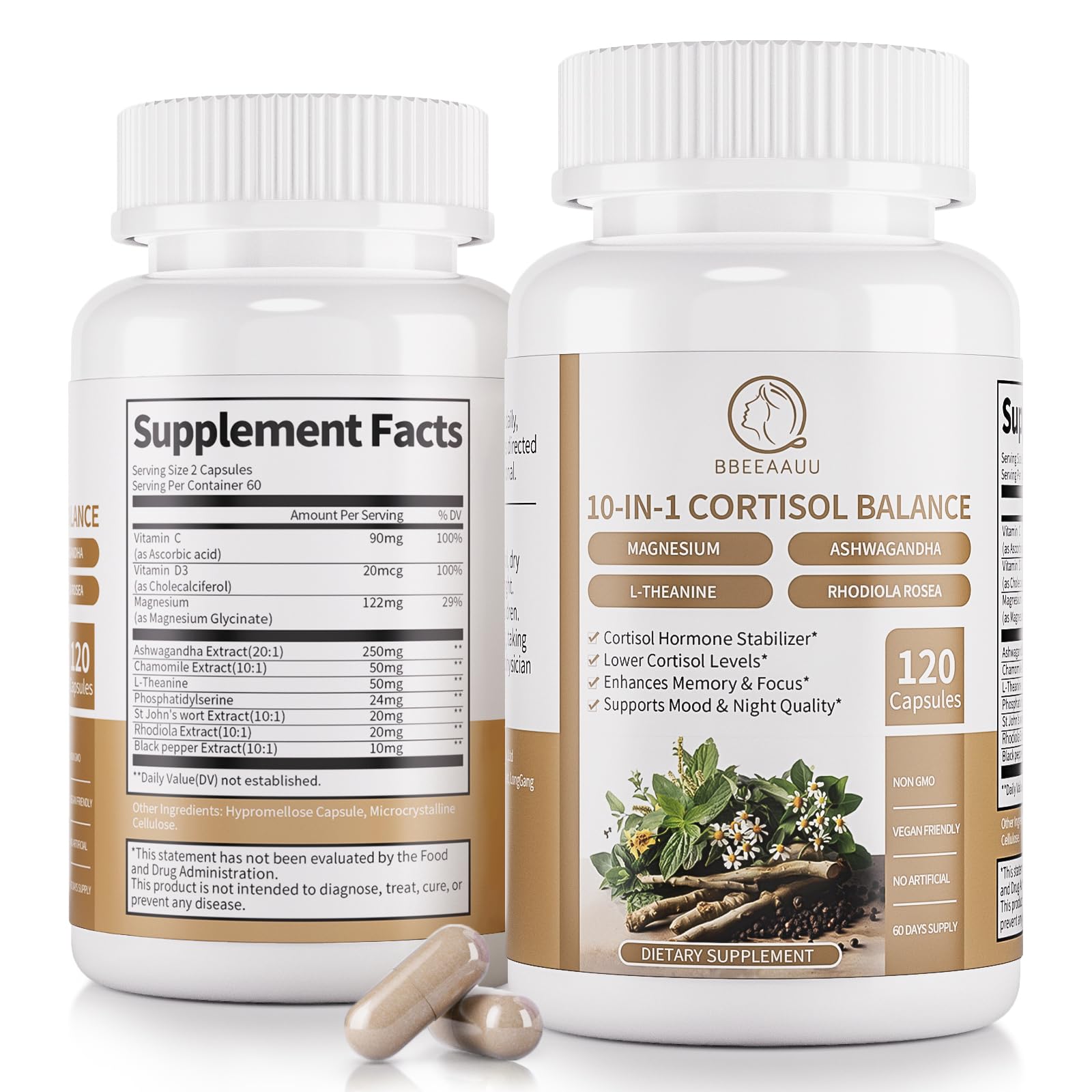 2 Pack Cortisol Supplements for Women & Men - 10-in-1 Cortisol Reducer Manager Detox with Ashwagandha, Magnesium - Lower High Cortisol Levels, Relaxation & Night Support, Non-GMO, 120 Capsules - TrustMedUSA