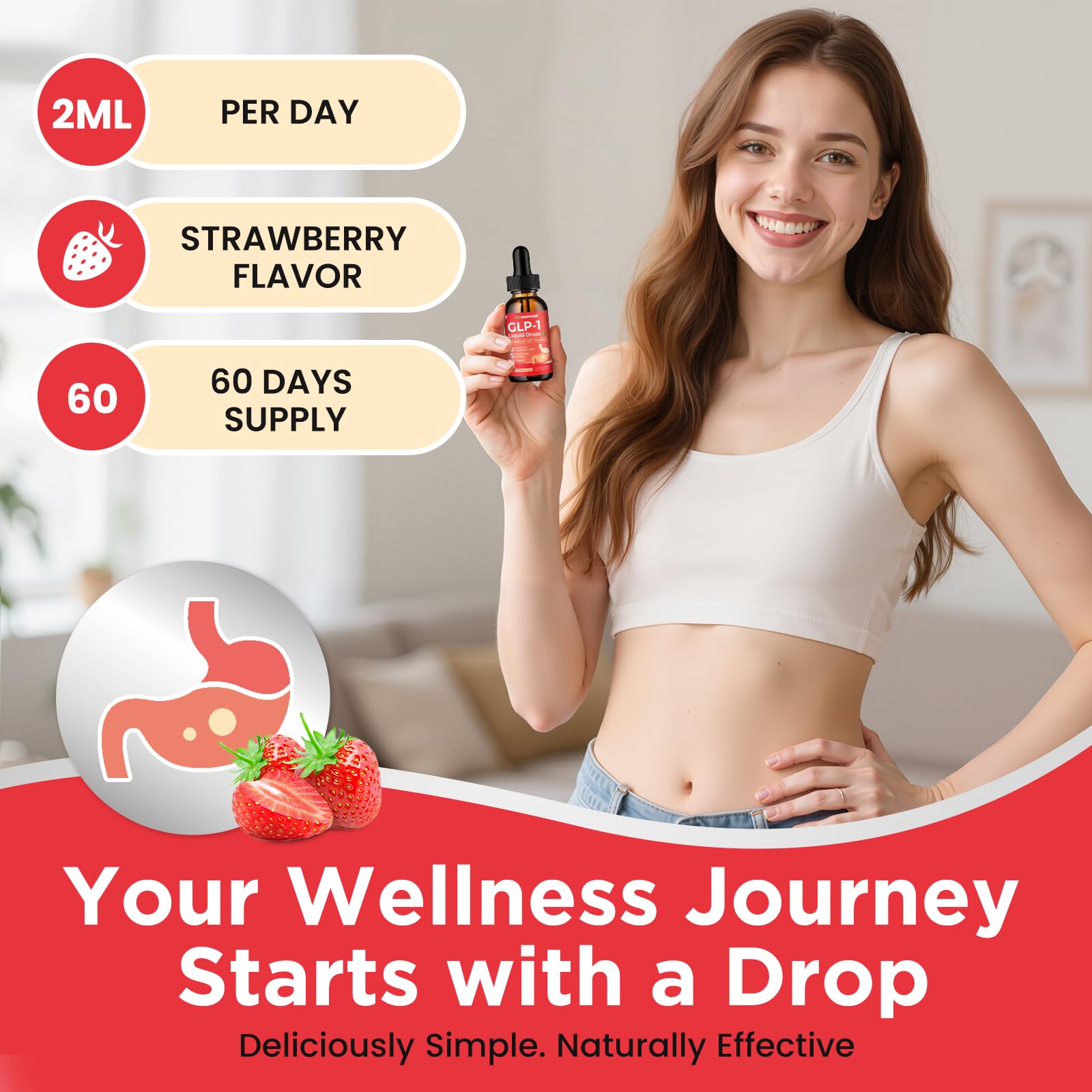 2 Pack GLP-1 Supplement, 16-in-1 GLP-1 Liquid Drops with Berberine, Ceylon Cinnamon, Green Tea, Chromium & Resveratrol, Naturally GLP 1 Support for Metabolism, Gut Digestion, Stawberry Flavor, 4 Fl Oz - TrustMedUSA