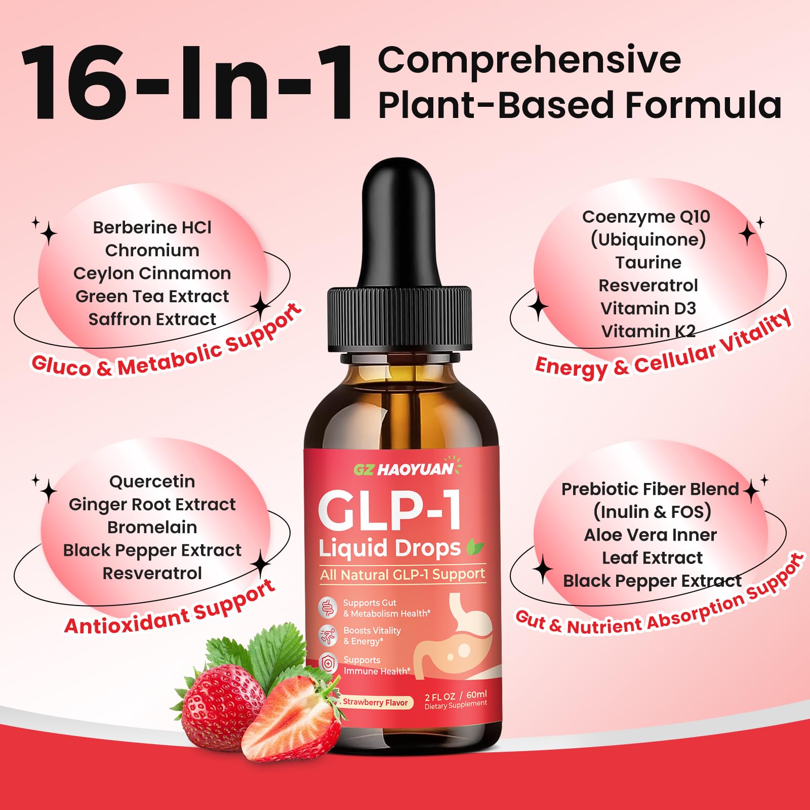 2 Pack GLP-1 Supplement, 16-in-1 GLP-1 Liquid Drops with Berberine, Ceylon Cinnamon, Green Tea, Chromium & Resveratrol, Naturally GLP 1 Support for Metabolism, Gut Digestion, Stawberry Flavor, 4 Fl Oz - TrustMedUSA