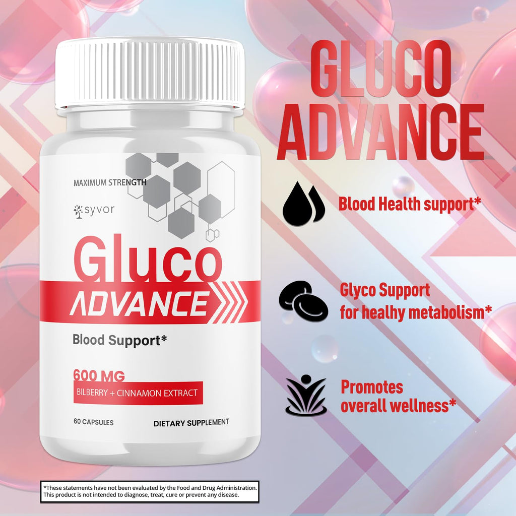 (2 Pack) Gluco Advance Capsules, Official GlucoAdvance Supplement Pills with All Natural Ingredients, Advanced Formula Supplement with Maximum Strength Support Vitamins for Women & Men (120 Capsules) - TrustMedUSA