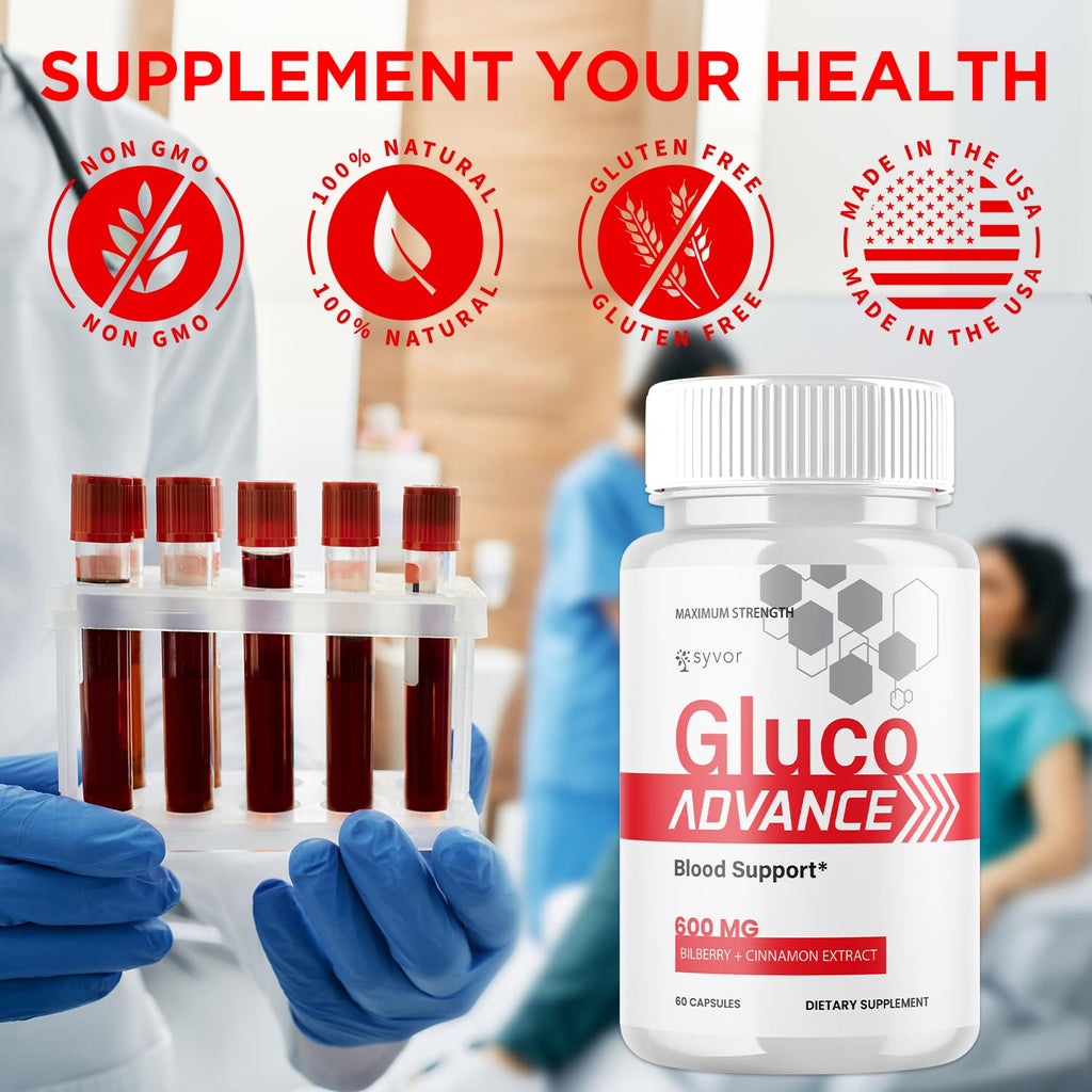 (2 Pack) Gluco Advance Capsules, Official GlucoAdvance Supplement Pills with All Natural Ingredients, Advanced Formula Supplement with Maximum Strength Support Vitamins for Women & Men (120 Capsules) - TrustMedUSA