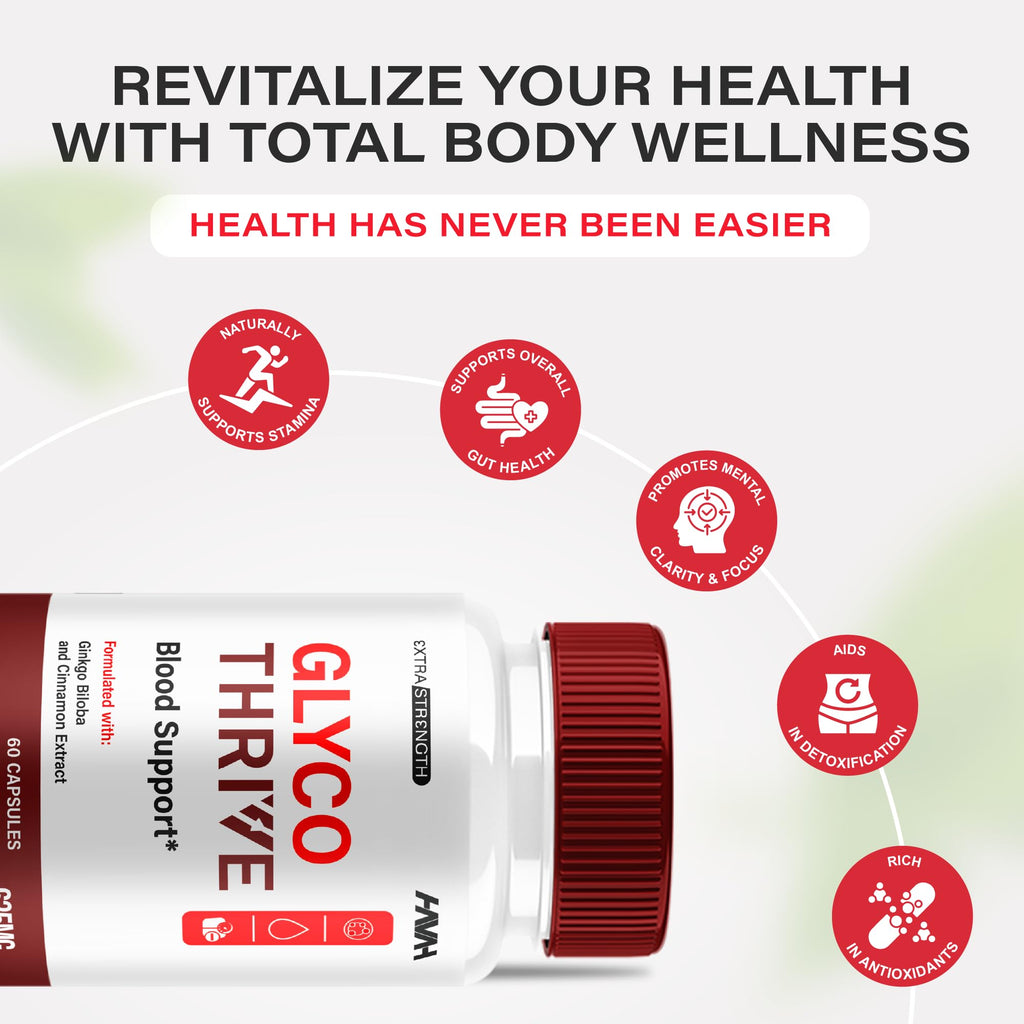 (2 Pack) Glyco Thrive Blood Support GlycoThrive Maximum Strength Capsules, Glyco Thrive Advanced Daily Multivitamin Health and Wellness Supplement, GlycoThrive Health Support Pills (120 Capsules) - TrustMedUSA