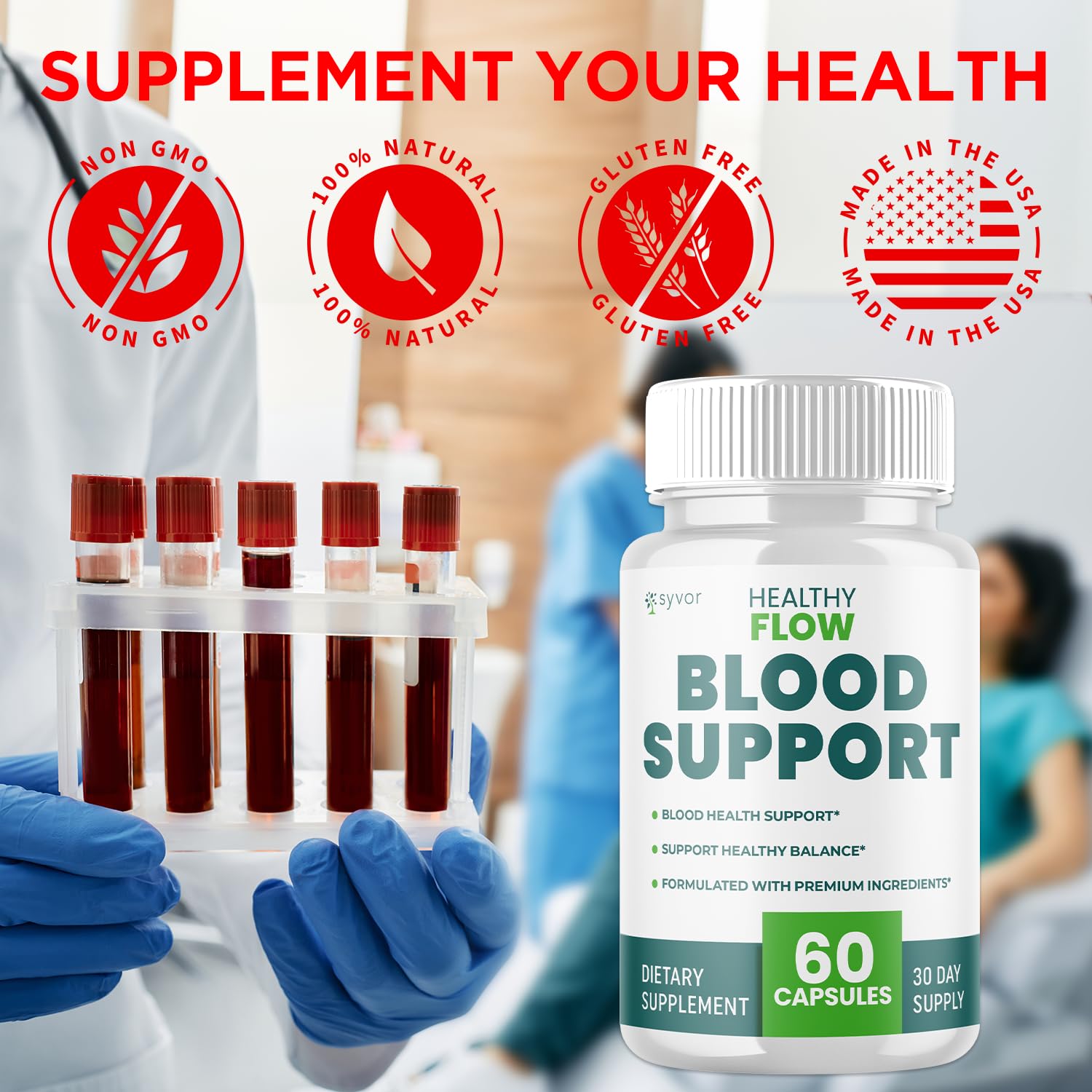 (2 Pack) Healthy Flow Blood Support Capsules, Official Healthy Flow Blood Support Pills with All Natural Ingredients, Advanced Formula Supplement with Premium Vitamins for Men & Women (120 Capsules) - TrustMedUSA