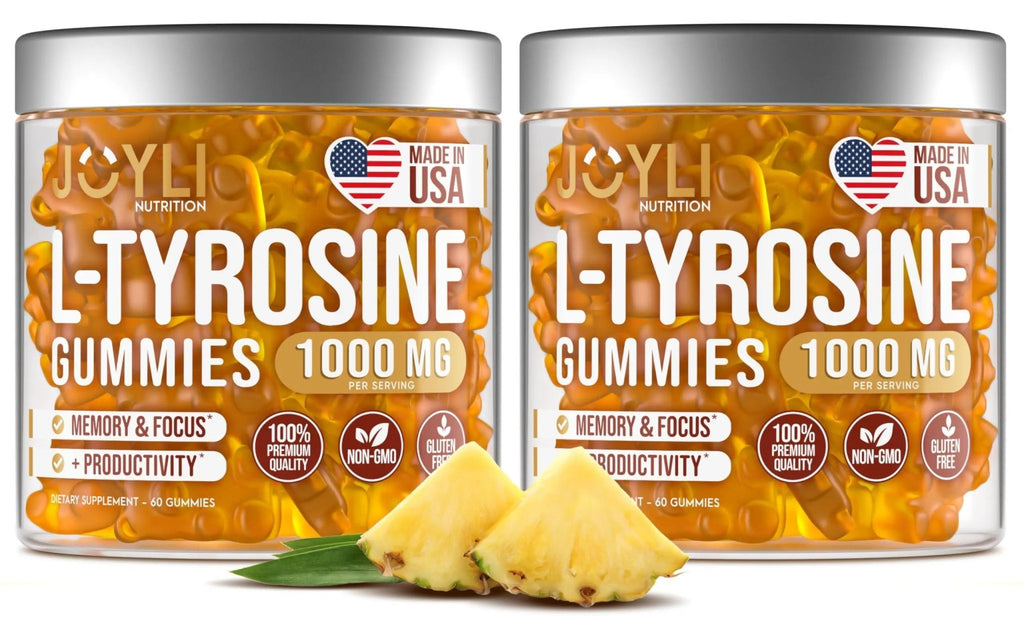 2 Pack - JOYLI L-Tyrosine Gummies 1000MG – Sugar-Free Vegan Focus Supplement & Mood Support for Kids & Adults – 500mg Per Gummy – Sleep Gummies for Memory, Energy & Wellness – 60 Pcs per Pack - TrustMedUSA