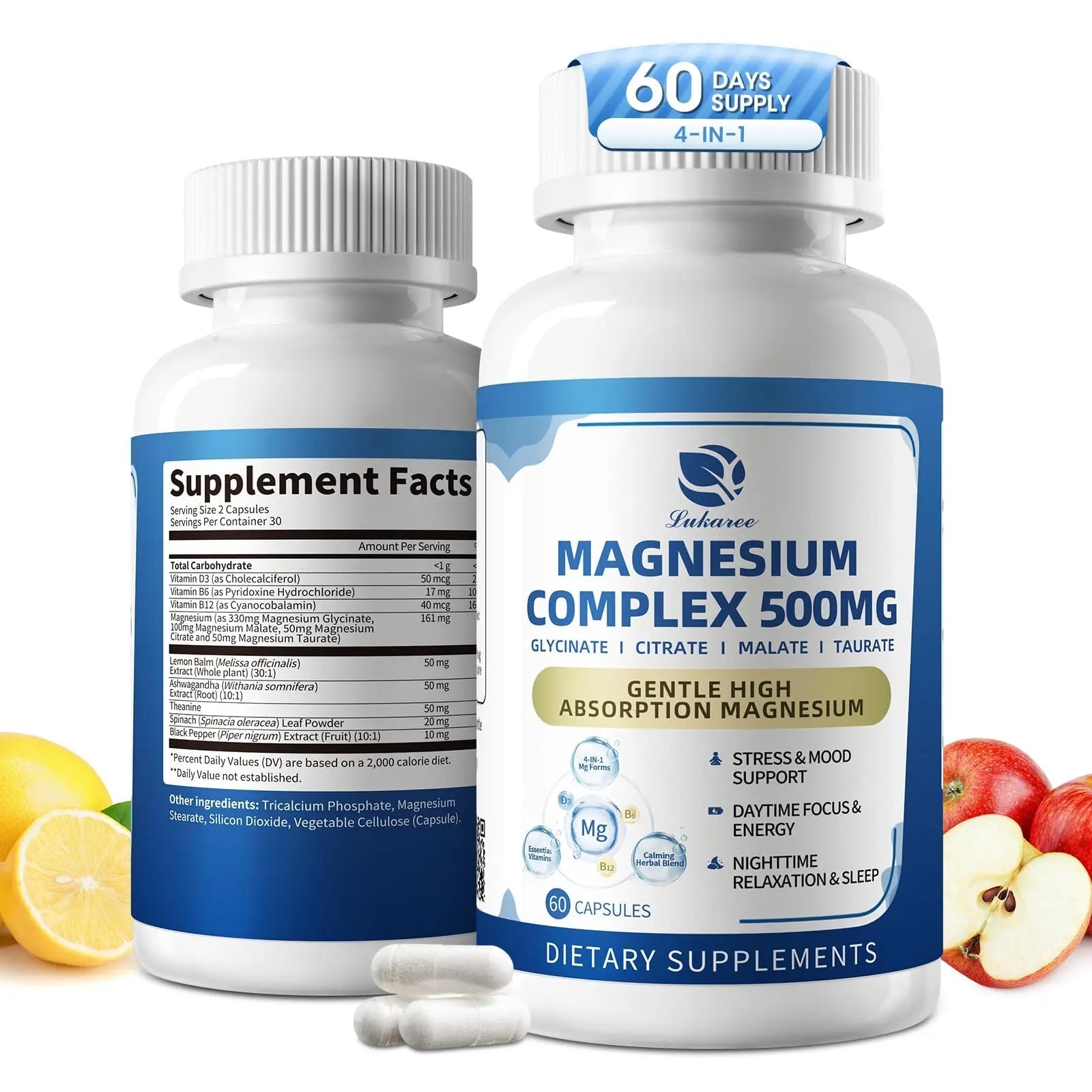 2 Pack Magnesium Complex for Women and Men 4-in-1 Magnesium Glycinate, Citrate, Malate, Taurate - Magnesium Supplement for Relaxation, Sleep & Focus, 60 Days Supply - TrustMedUSA