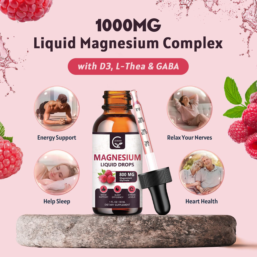 (2 Pack) Magnesium Glycinate Liquid Drops | 1000mg Liquid Magnesium Complex with D3, L-Thea & GABA for Energy, Sleep, Nerve and Heart Health - TrustMedUSA