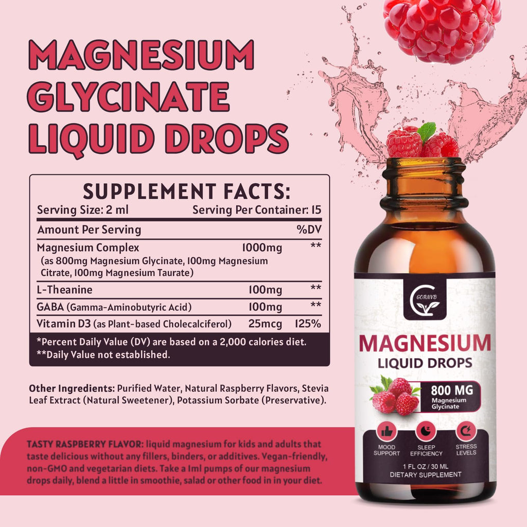 (2 Pack) Magnesium Glycinate Liquid Drops | 1000mg Liquid Magnesium Complex with D3, L-Thea & GABA for Energy, Sleep, Nerve and Heart Health - TrustMedUSA