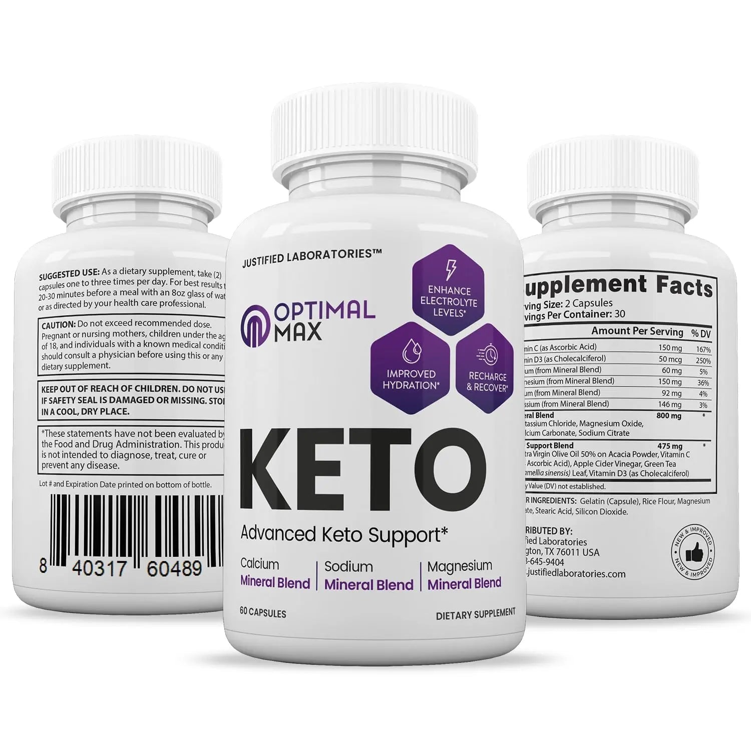 (2 Pack) Optimal Max Keto Pills 1275MG New & Improved Formula Contains Apple Cider - TrustMedUSA
